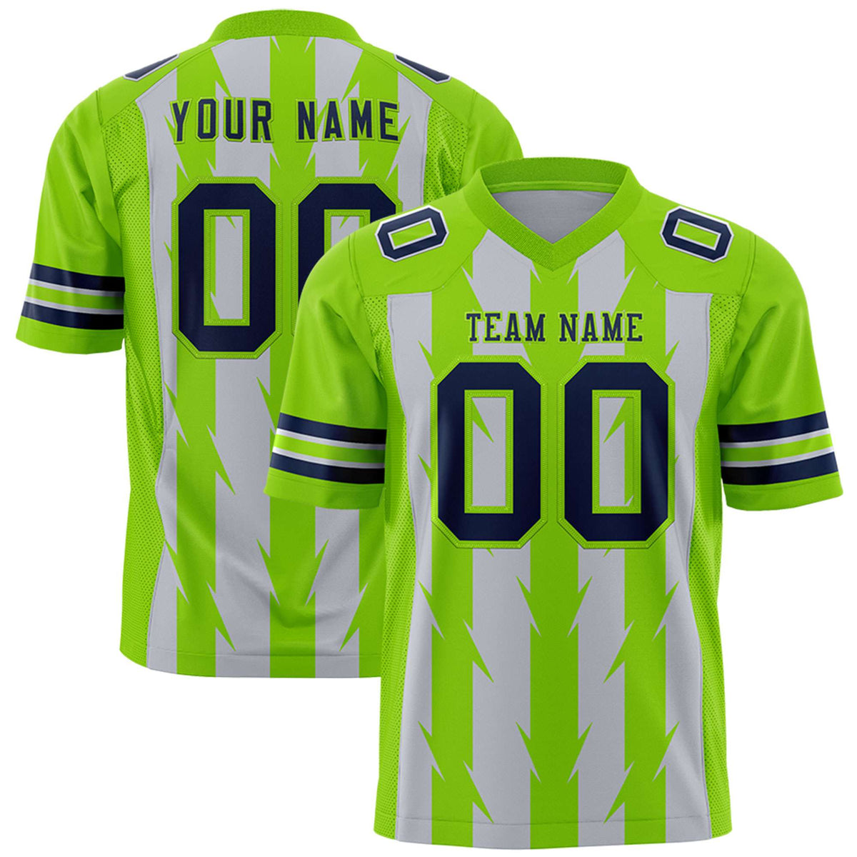 Custom Gray Neon Green Personalized Razr Stripe Graffiti Pattern Authentic American Football Jersey