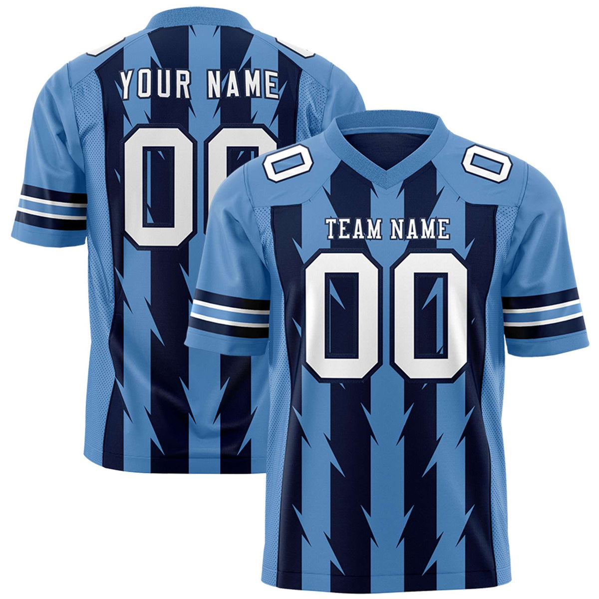 Custom Navy Light Blue Personalized Razr Stripe Graffiti Pattern Authentic American Football Jersey
