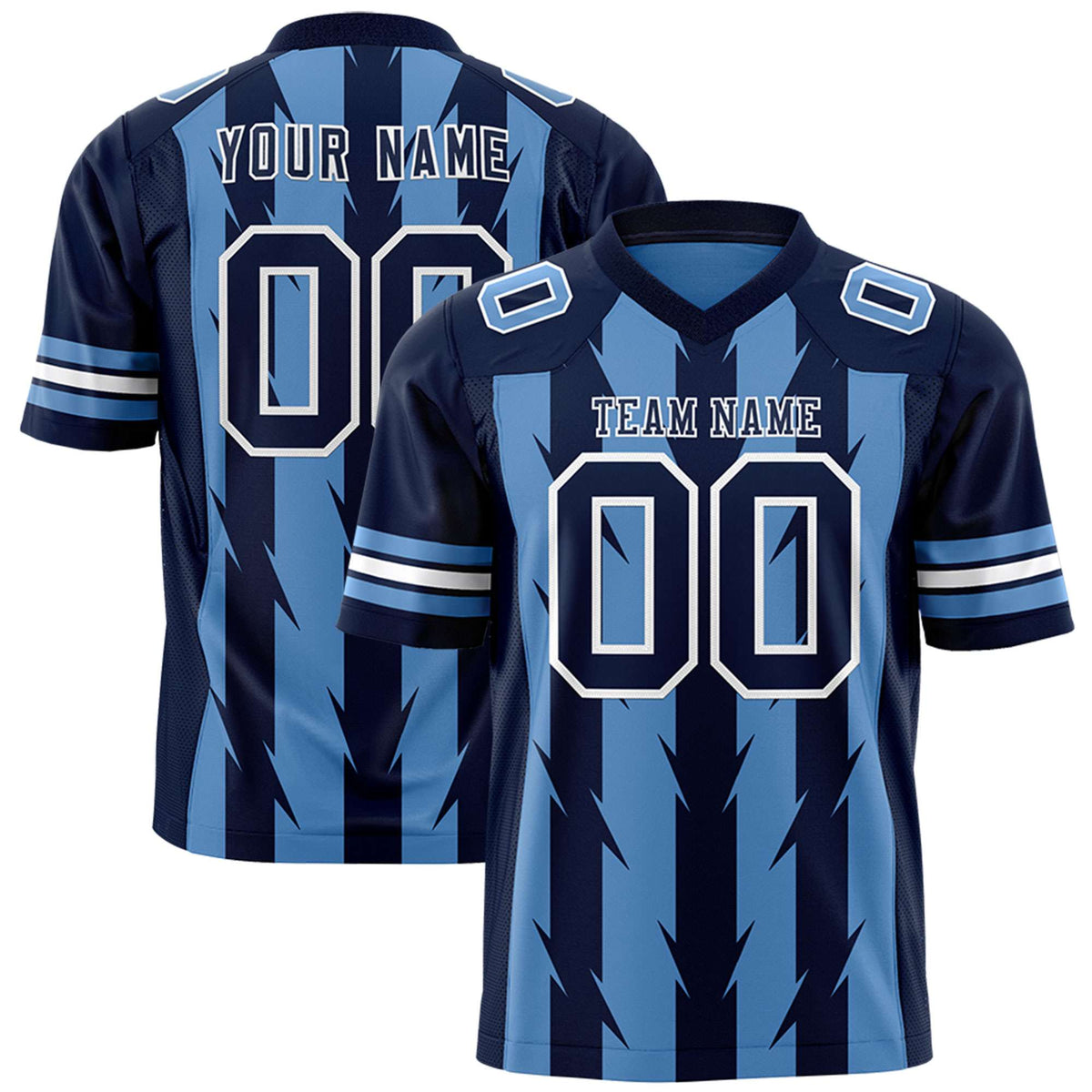 Custom Light Blue Navy Personalized Razr Stripe Graffiti Pattern Authentic American Football Jersey