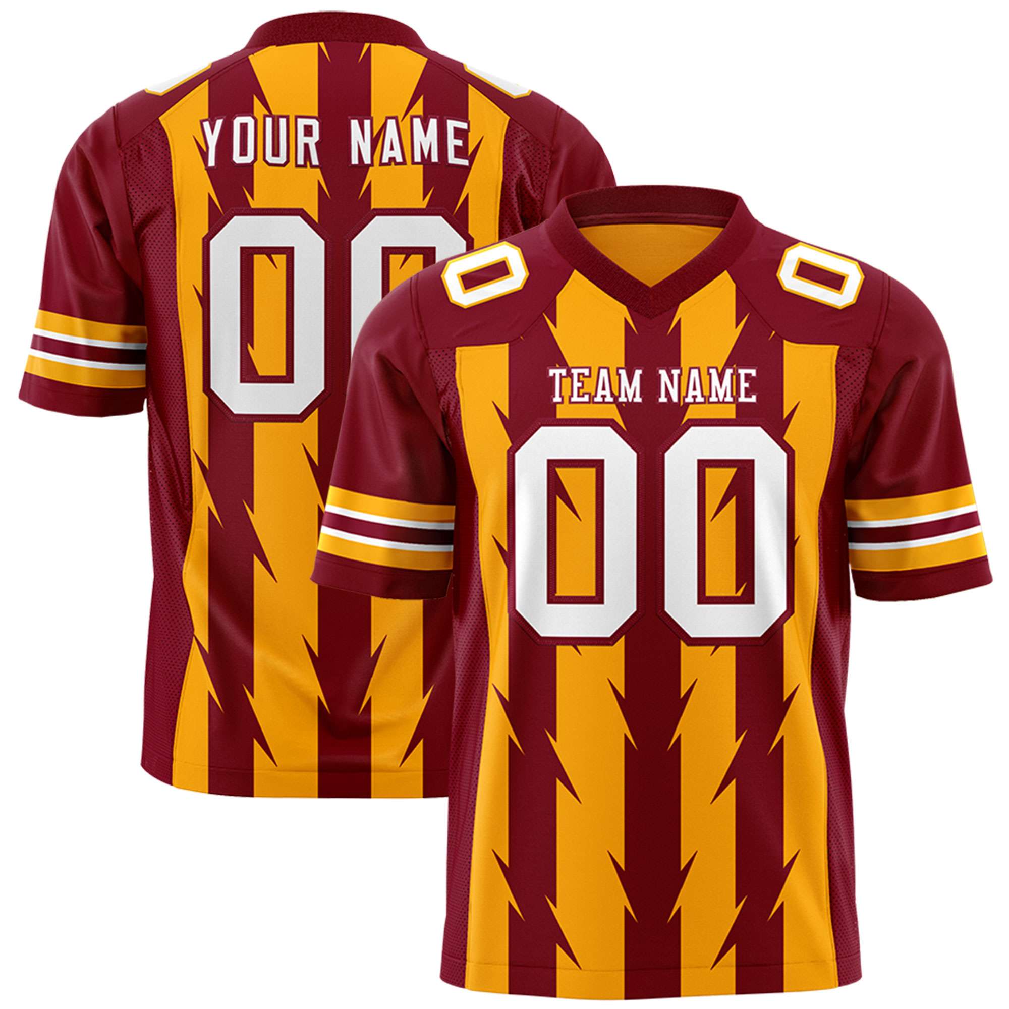 Custom Yellow Crimson Personalized Razr Stripe Graffiti Pattern Authentic American Football Jersey