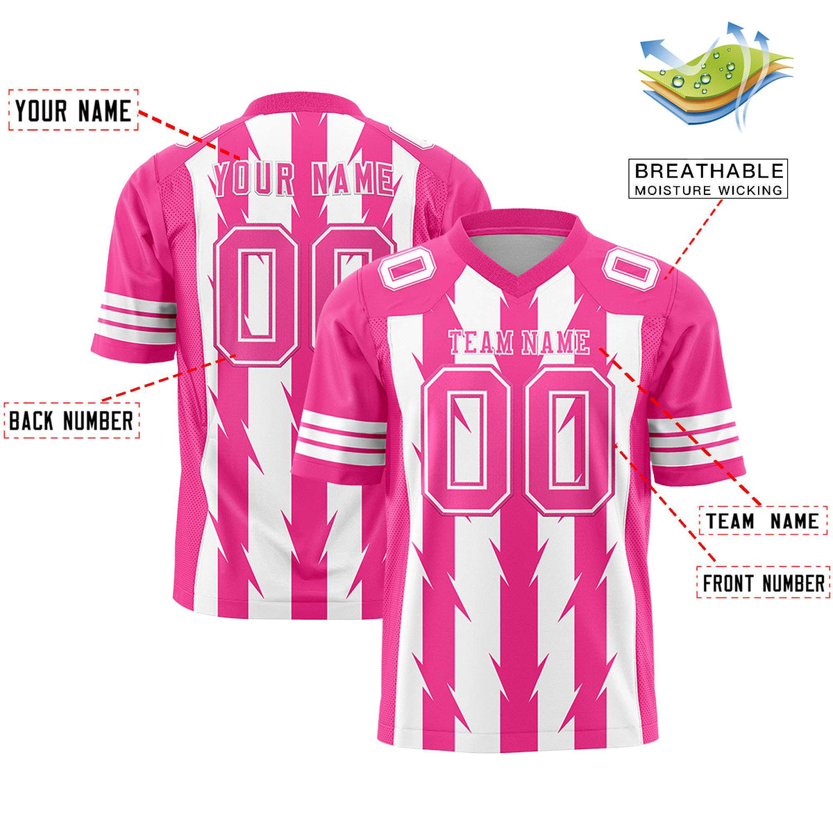 Custom White Pink Personalized Razr Stripe Graffiti Pattern Authentic American Football Jersey