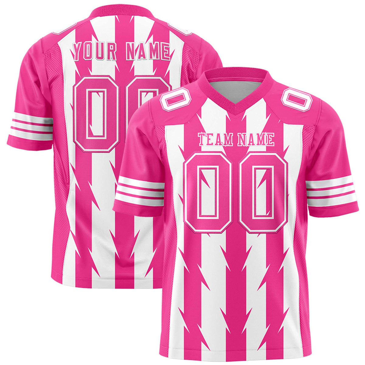 Custom White Pink Personalized Razr Stripe Graffiti Pattern Authentic American Football Jersey