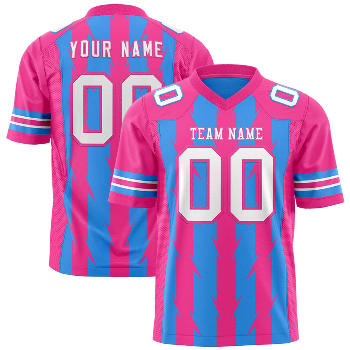 Custom Powder Blue Pink Personalized Razr Stripe Graffiti Pattern Authentic American Football Jersey