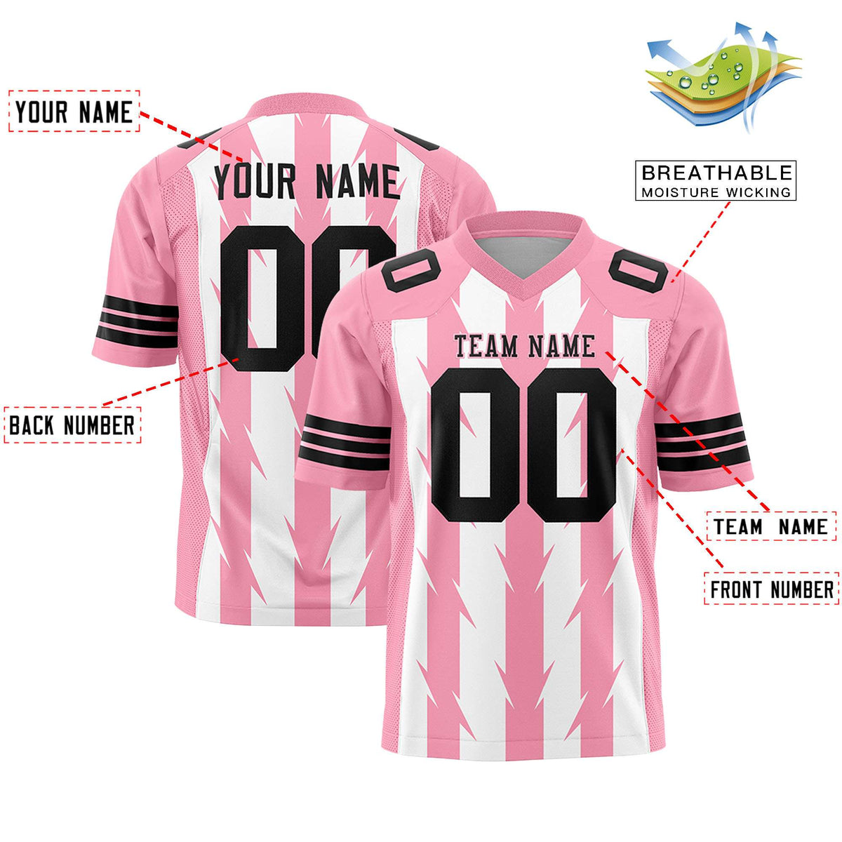 Custom White Light Pink Personalized Razr Stripe Graffiti Pattern Authentic American Football Jersey