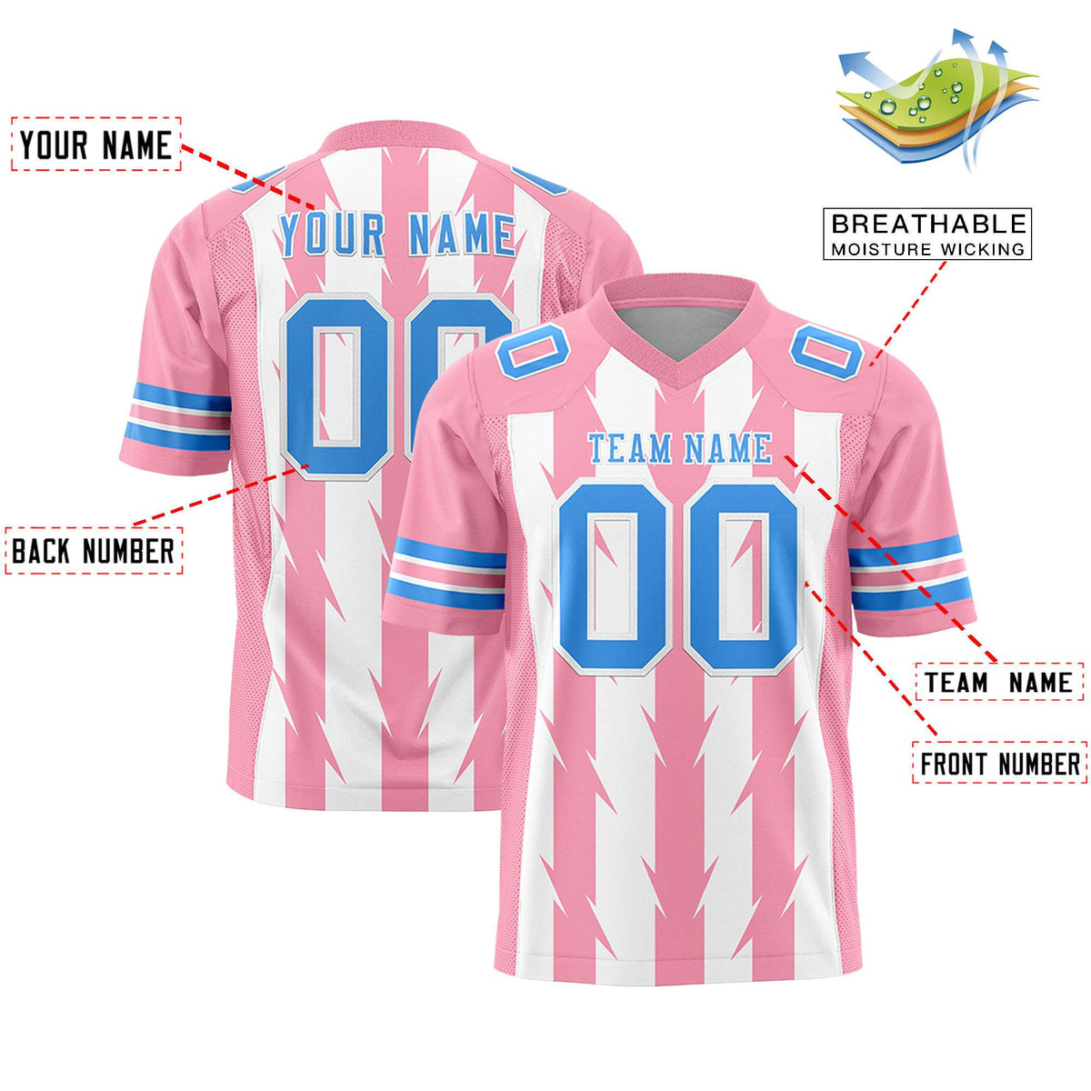 Custom White Light Pink Personalized Razr Stripe Graffiti Pattern Authentic American Football Jersey