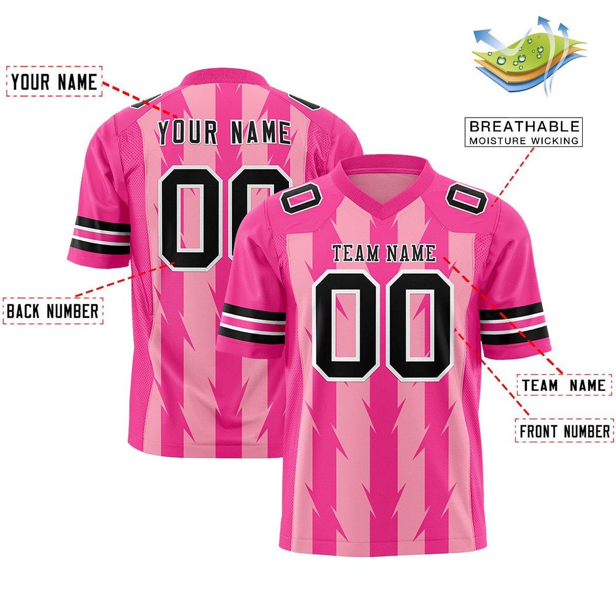 Custom Light Pink Pink Personalized Razr Stripe Graffiti Pattern Authentic American Football Jersey