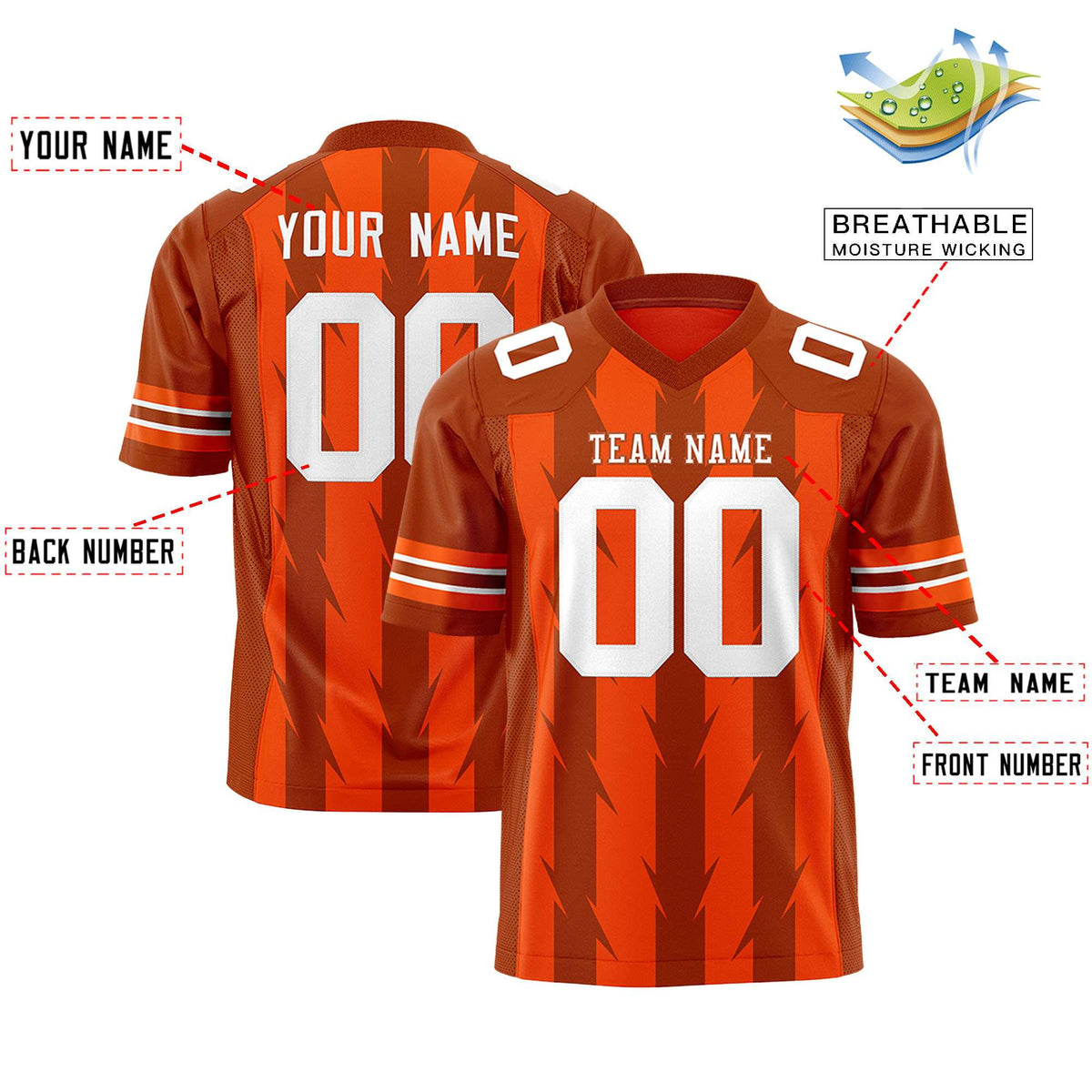 Custom Orange Texas Orange Personalized Razr Stripe Graffiti Pattern Authentic American Football Jersey
