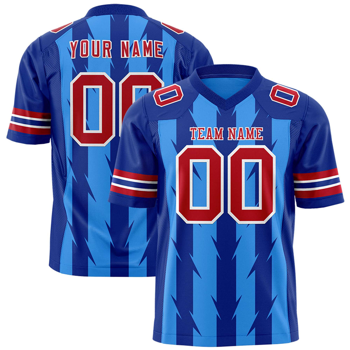 Custom Powder Blue Royal Personalized Razr Stripe Graffiti Pattern Authentic American Football Jersey
