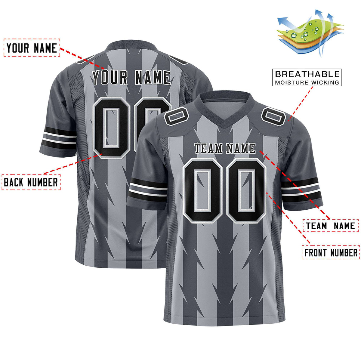 Custom Gray Dark Gray Personalized Razr Stripe Graffiti Pattern Authentic American Football Jersey