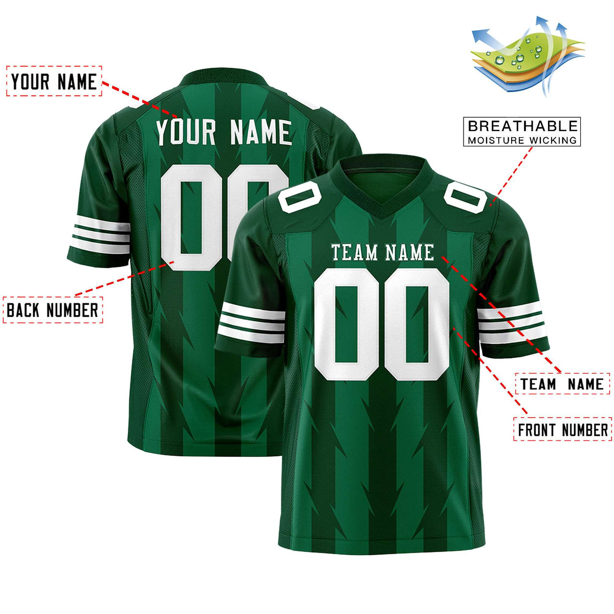 Custom Kelly Green Green Personalized Razr Stripe Graffiti Pattern Authentic American Football Jersey