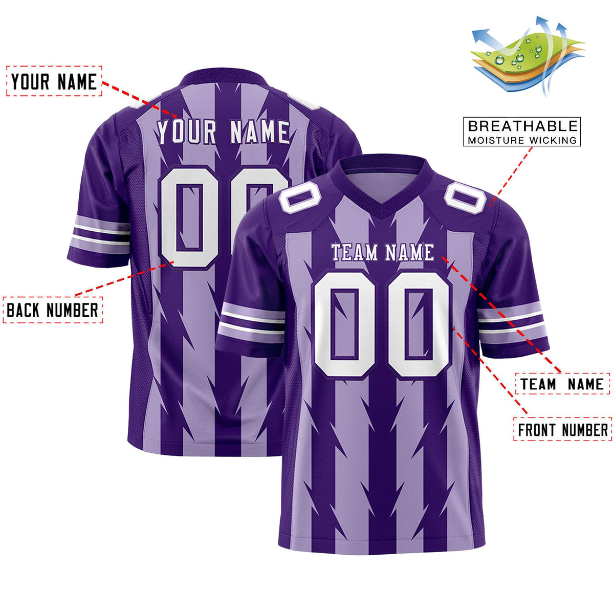 Custom Light Purple Purple Personalized Razr Stripe Graffiti Pattern Authentic American Football Jersey