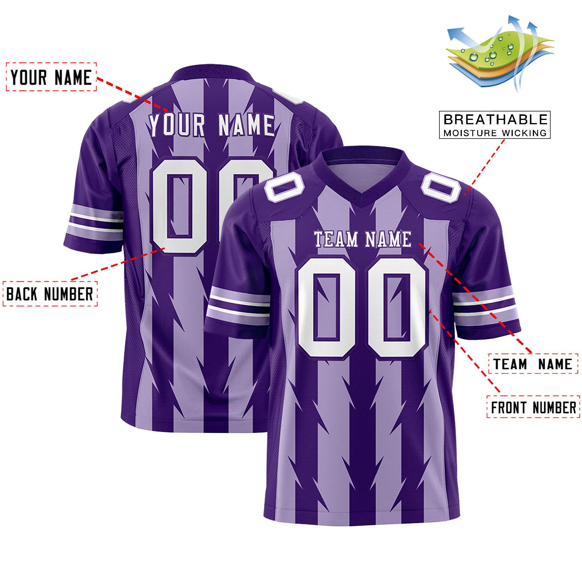 Custom Light Purple Purple Personalized Razr Stripe Graffiti Pattern Authentic American Football Jersey