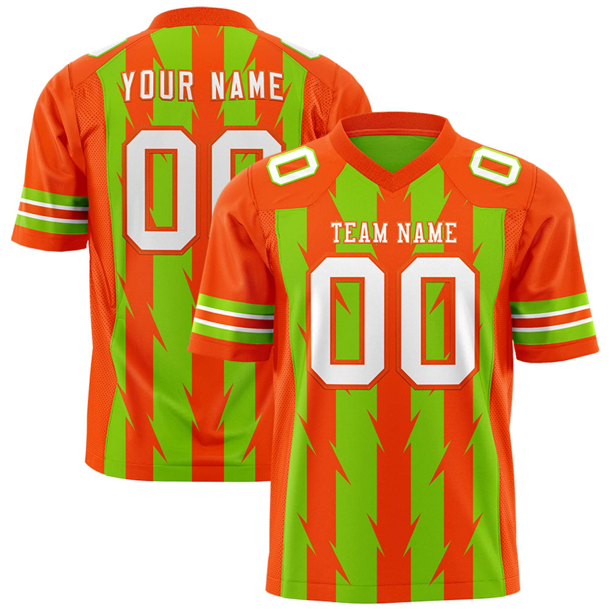 Custom Neon Green Orange Personalized Razr Stripe Graffiti Pattern Authentic American Football Jersey