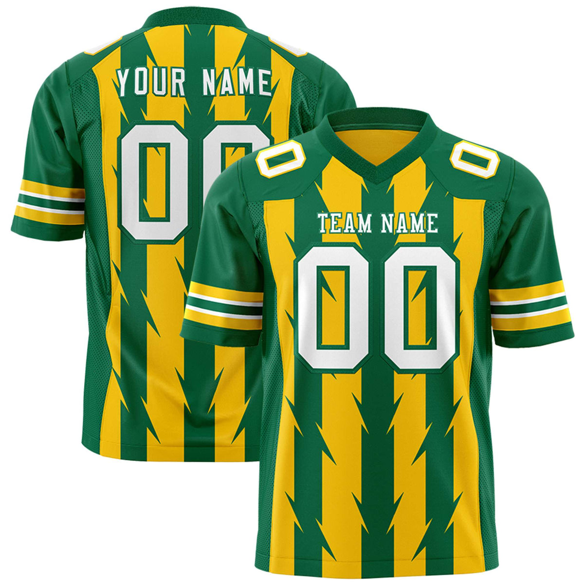 Custom Gold Kelly Green Personalized Razr Stripe Graffiti Pattern Authentic American Football Jersey