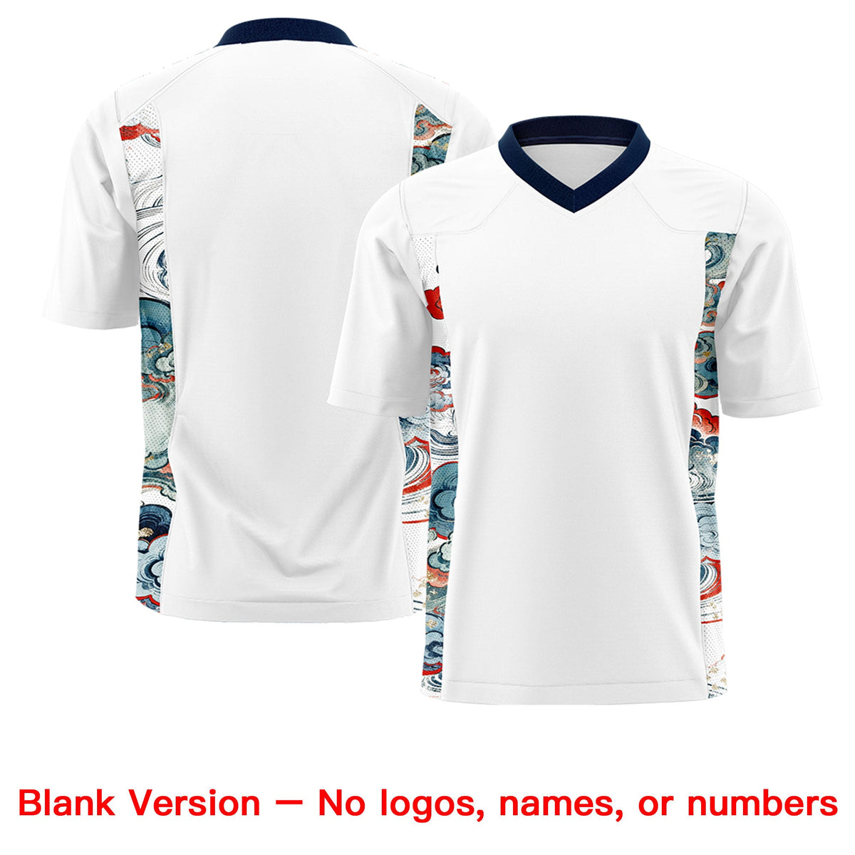 Custom White Navy Ukiyo-e Auspicious Clouds Graffiti Pattern Football Jersey | For Men,For Women | KXKSHOP