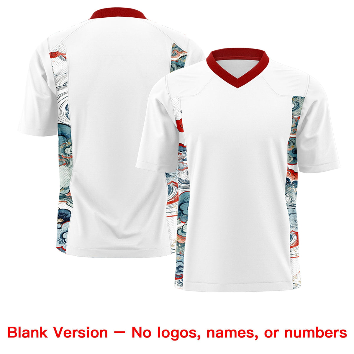 Custom White Red Ukiyo-e Auspicious Clouds Graffiti Pattern American Football Jersey | For Men,For Women | KXKSHOP