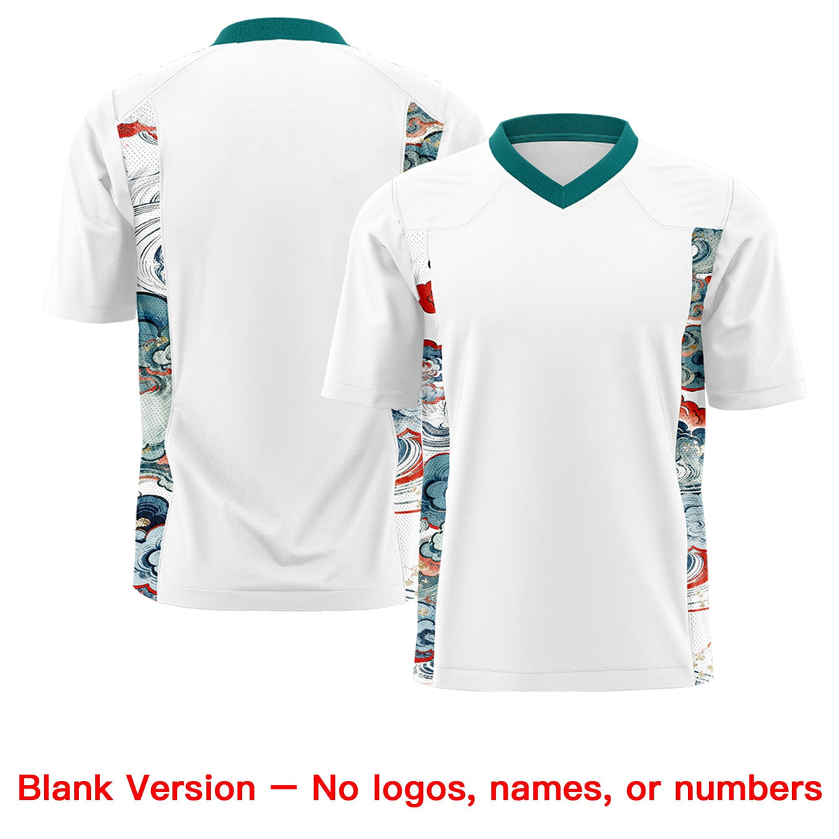 Custom White Teal Ukiyo-e Auspicious Clouds Graffiti Pattern American Football Jersey | For Men,For Women | KXKSHOP
