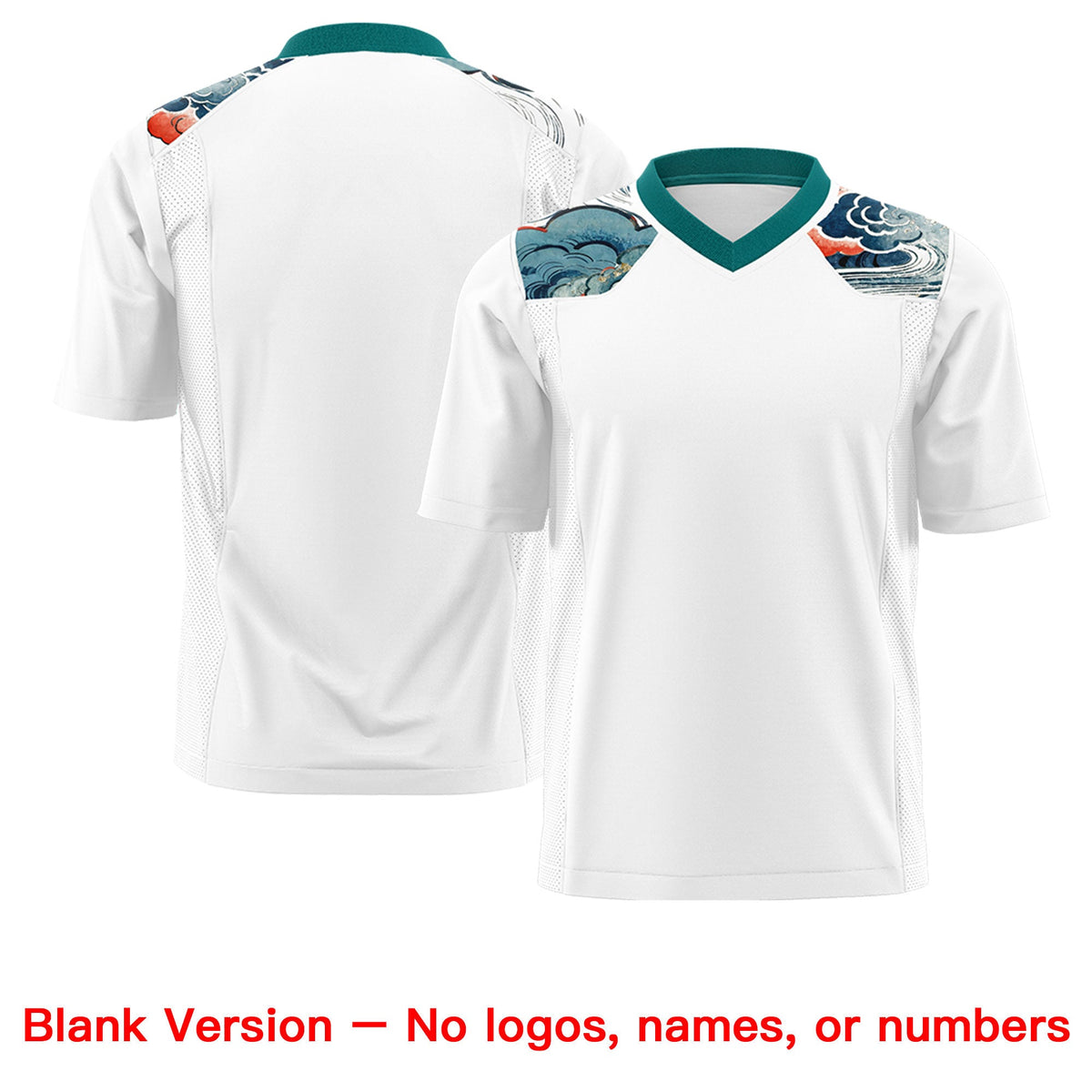 Custom Teal White Ukiyo-e Auspicious Clouds Graffiti Pattern Football Jersey | For Men,For Women | KXKSHOP