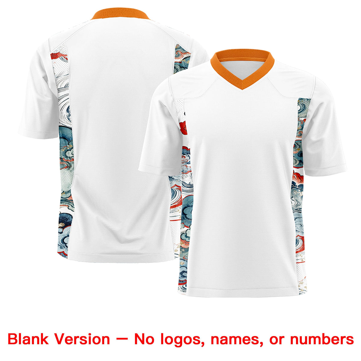 Custom White Orange Ukiyo-e Auspicious Clouds Graffiti Pattern Football Jersey | For Men,For Women | KXKSHOP