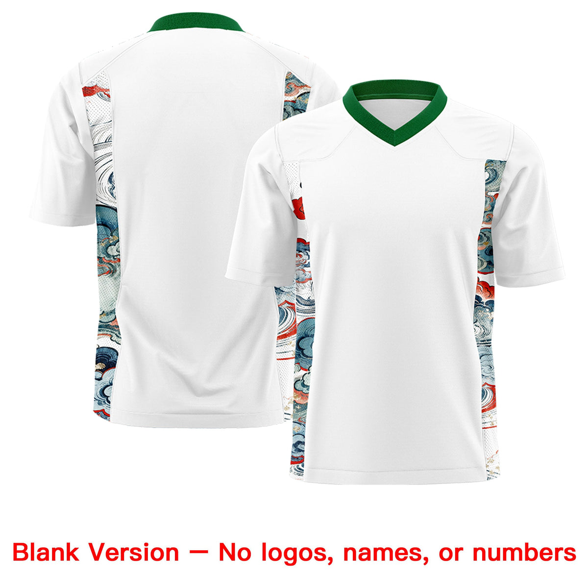 Custom White Kelly Green Ukiyo-e Auspicious Clouds Graffiti Pattern Football Jersey | For Men,For Women | KXKSHOP