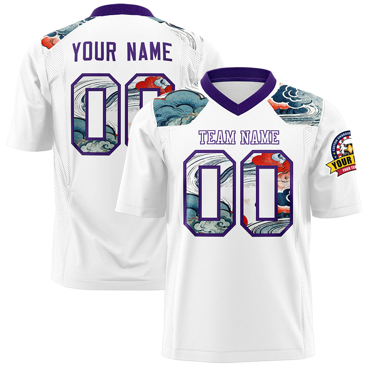 Custom Purple White Ukiyo-e Auspicious Clouds Graffiti Pattern Football Jersey | For Men,For Women | KXKSHOP