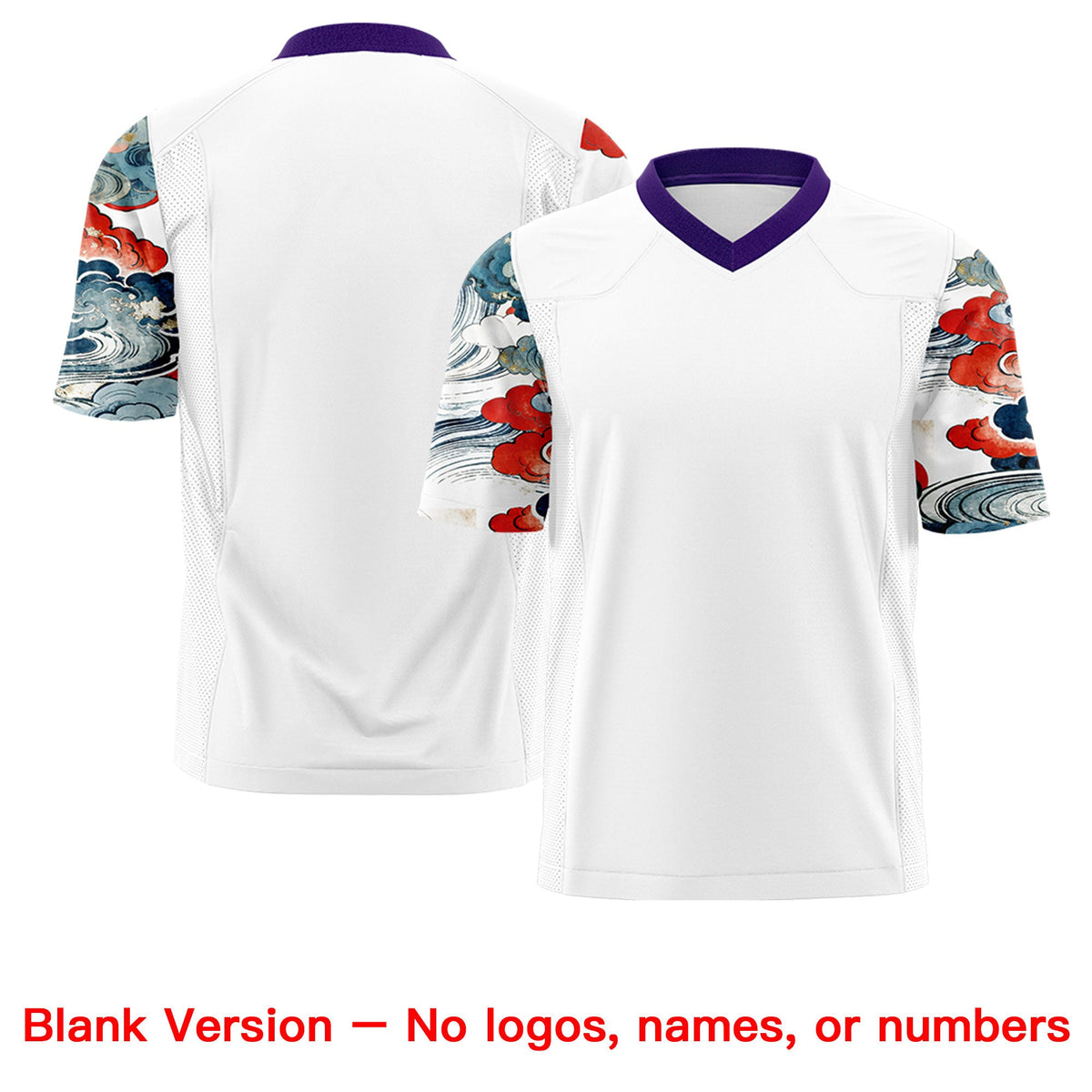 Custom White Purple Sleeve Ukiyo-e Auspicious Clouds Graffiti Pattern Football Jersey | For Men,For Women | KXKSHOP
