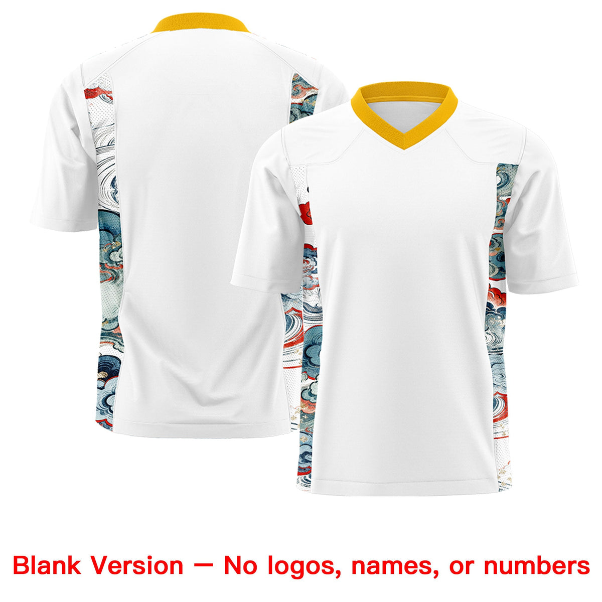 Custom White Yellow Ukiyo-e Auspicious Clouds Graffiti Pattern Football Jersey | For Men,For Women | KXKSHOP