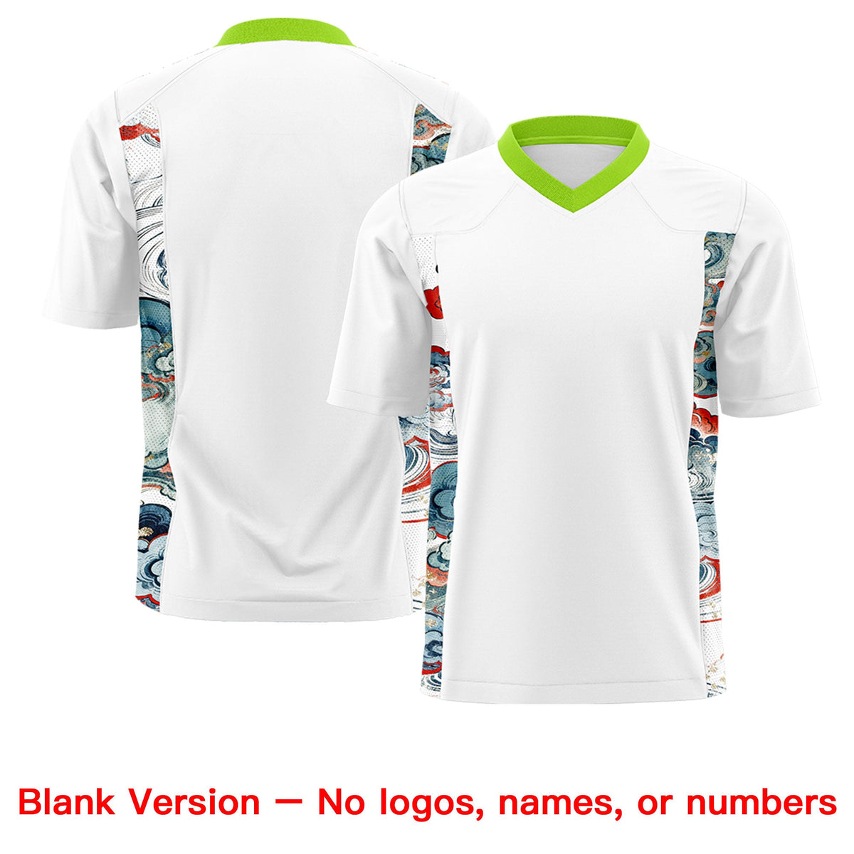 Custom White Neon Green Ukiyo-e Auspicious Clouds Graffiti Pattern Football Jersey | For Men,For Women | KXKSHOP