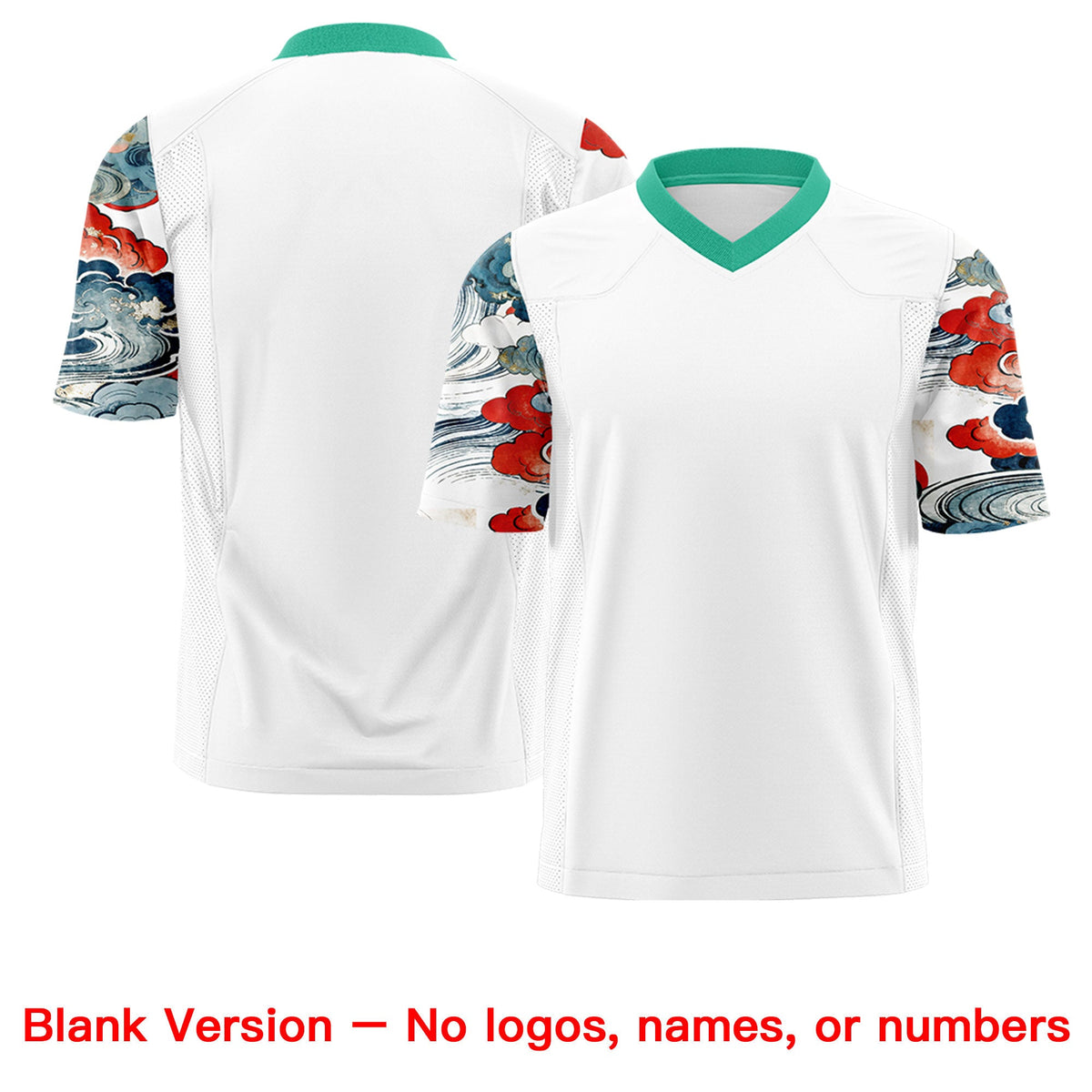 Custom White Bright Green Sleeve Ukiyo-e Auspicious Clouds Graffiti Pattern Football Jersey | For Men,For Women | KXKSHOP