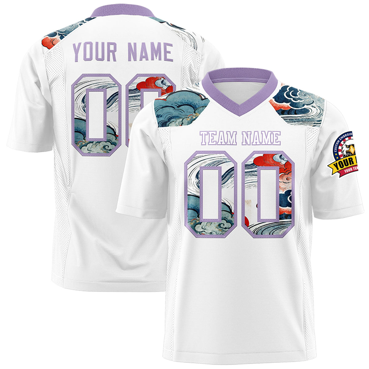 Custom Light Purple White Ukiyo-e Auspicious Clouds Graffiti Pattern Football Jersey | For Men,For Women | KXKSHOP
