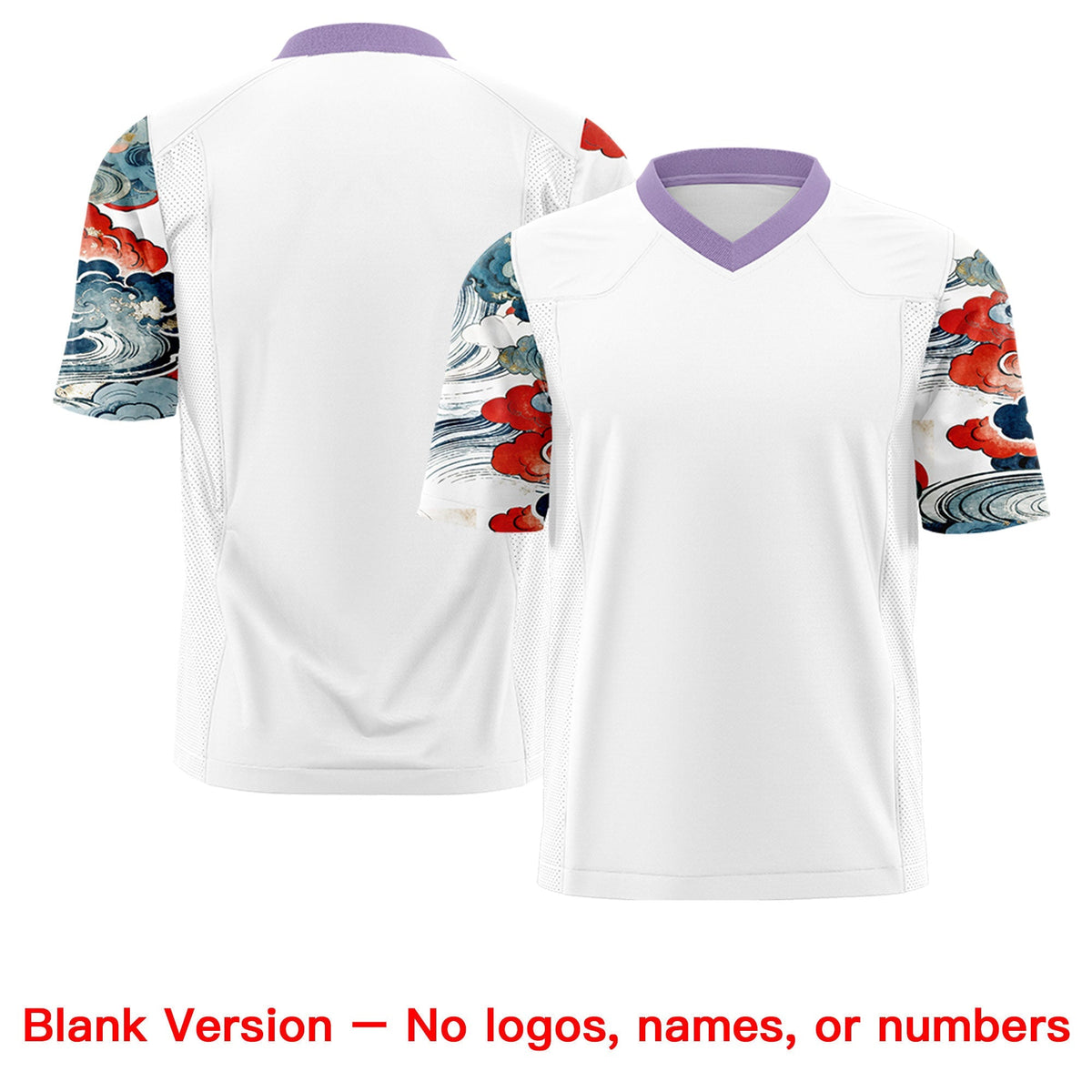 Custom White Light Purple Sleeve Ukiyo-e Auspicious Clouds Graffiti Pattern American Football Jersey | For Men,For Women | KXKSHOP