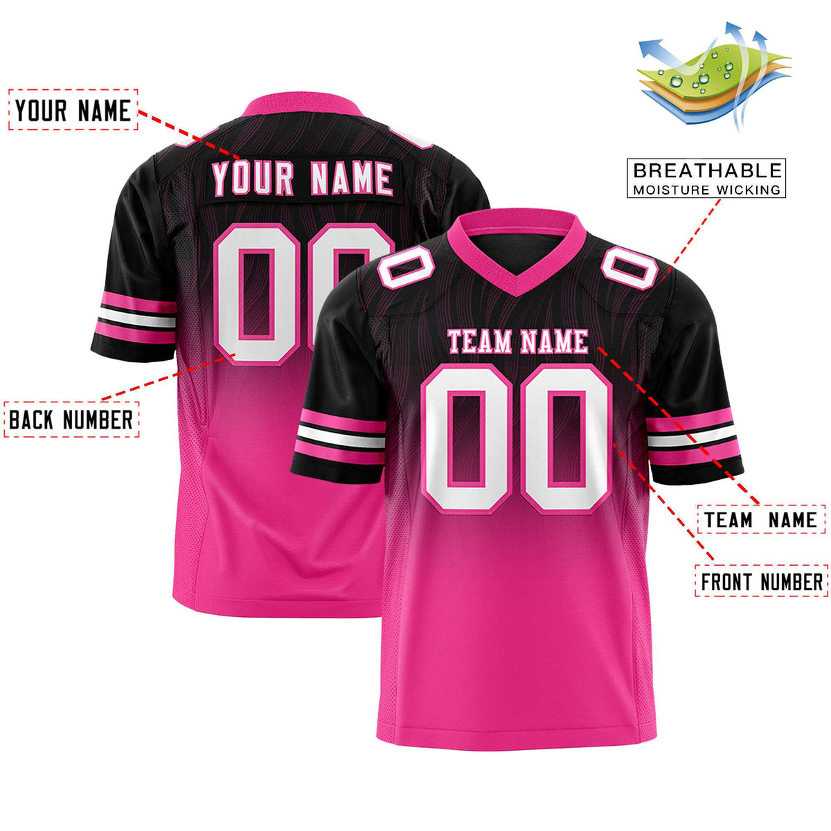 Custom Black and Pink Gradient Fashion Outdoor Authentic Football Jersey