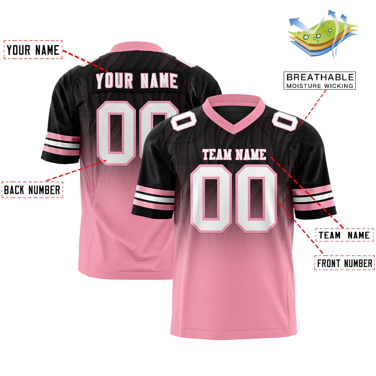 Custom Black and Light Pink Gradient Fashion Outdoor Authentic Football Jersey