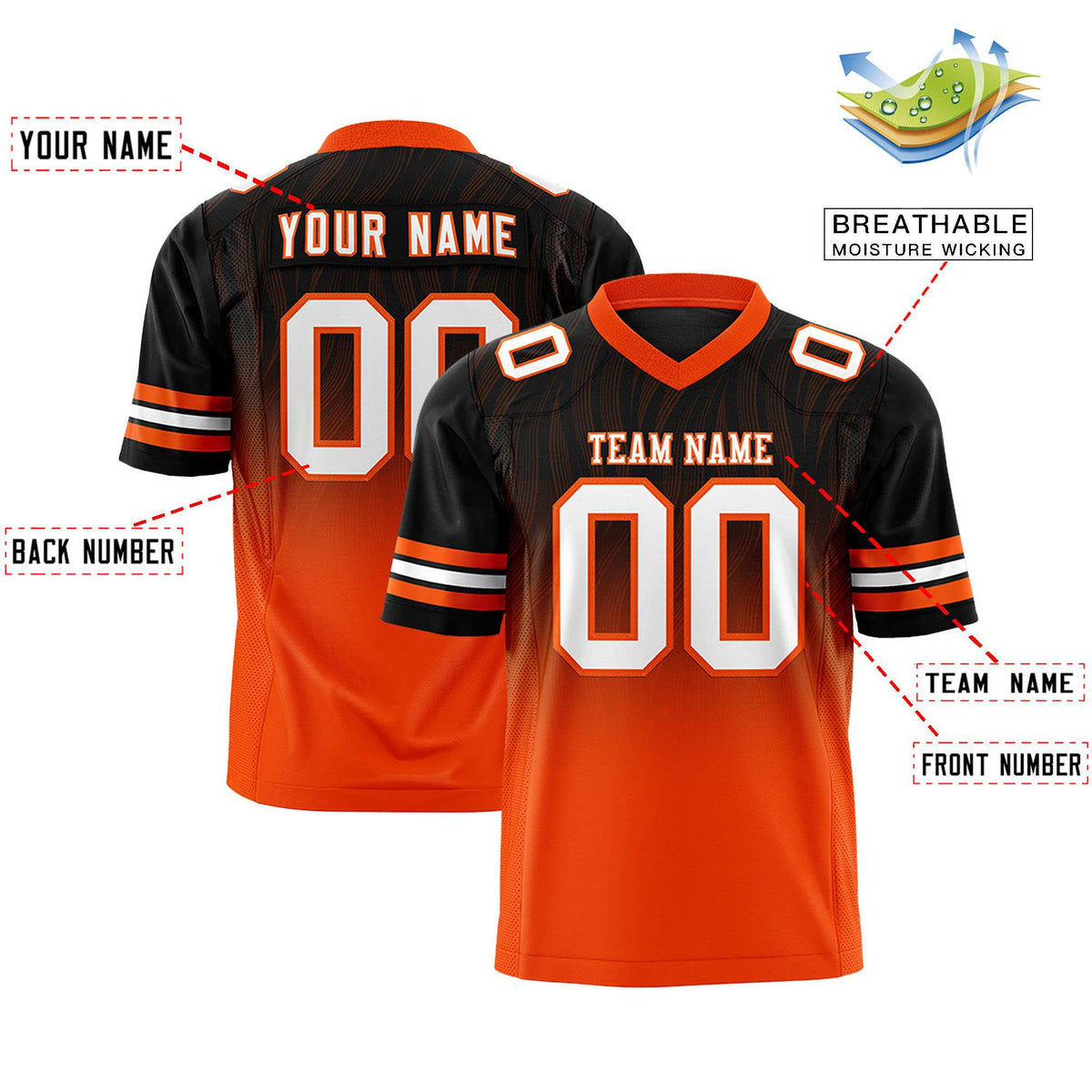 Custom Black and Orange Gradient Fashion Outdoor Authentic Football Jersey