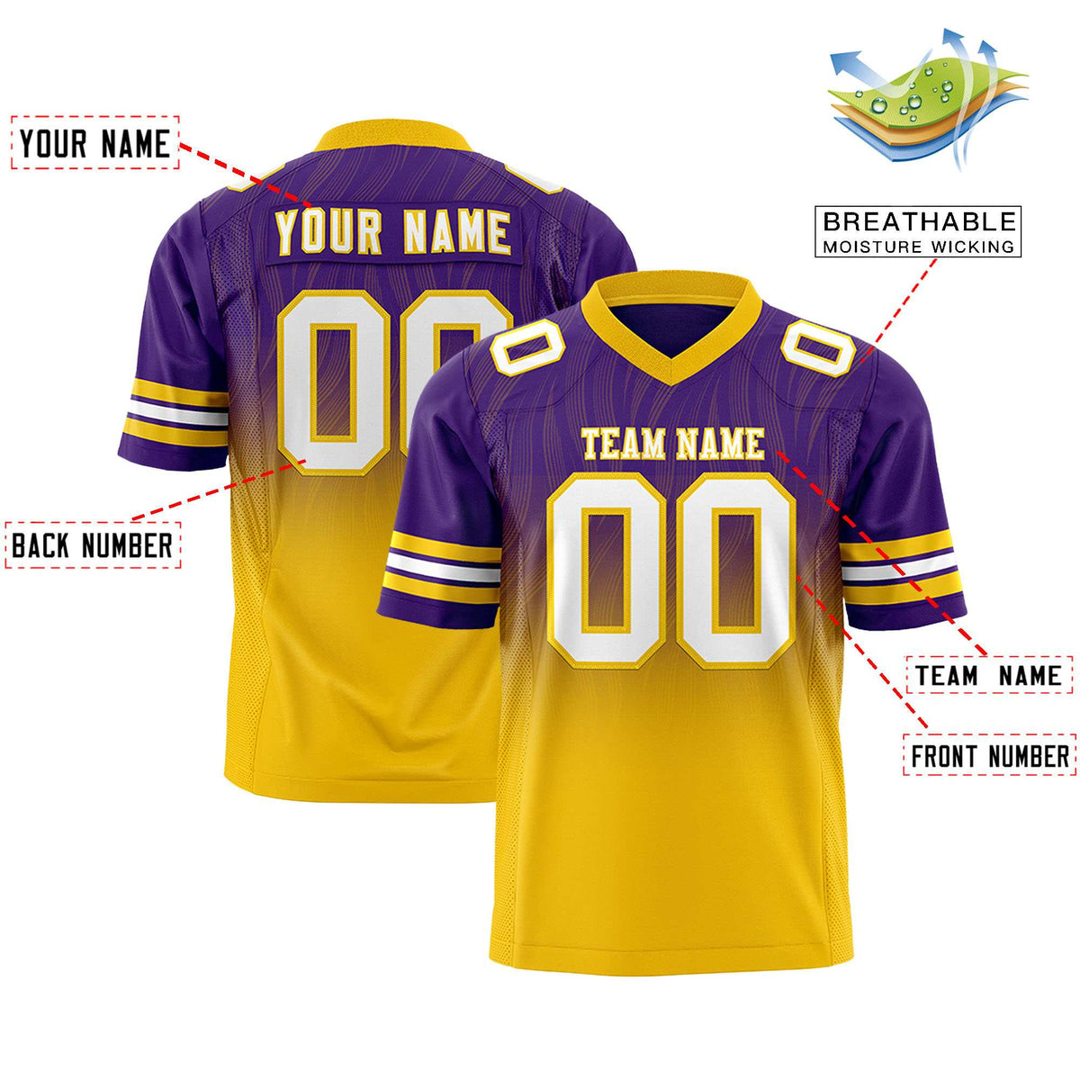 Custom Purple and Gold Gradient Fashion Outdoor Authentic Football Jersey