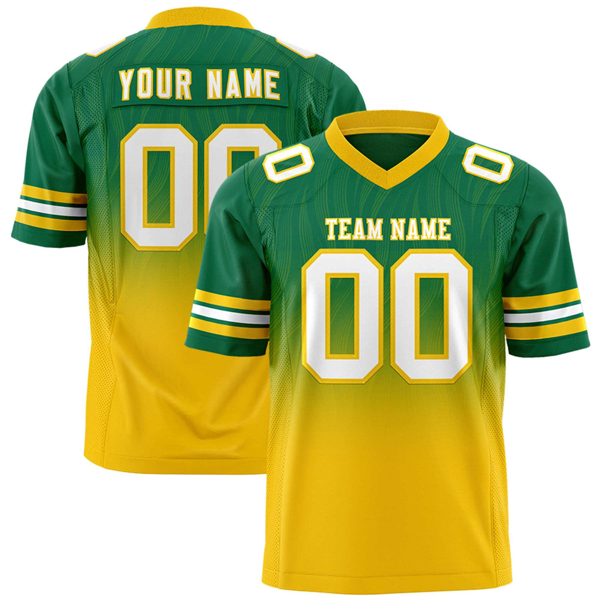 Custom Kelly Green and Gold Gradient Fashion Outdoor Authentic Football Jersey