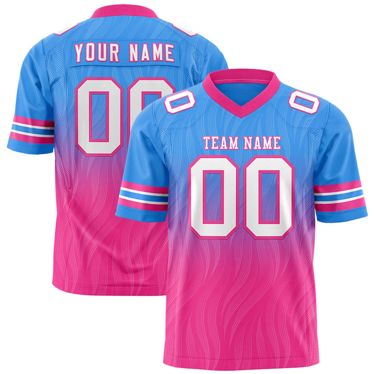 Custom Powder Blue and Pink Gradient Fashion Outdoor Authentic Football Jersey