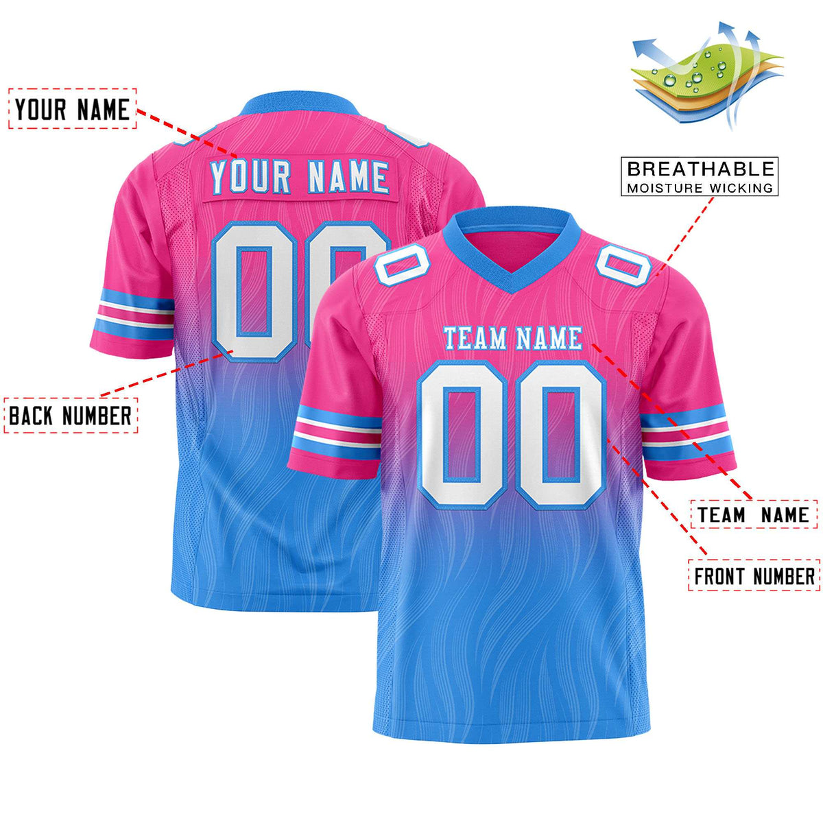 Custom Pink and Powder Blue Gradient Fashion Outdoor Authentic Football Jersey