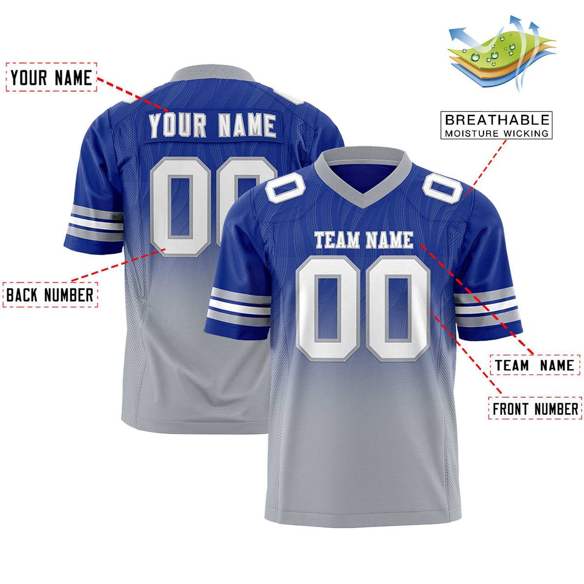 Custom Royal and Gray Gradient Fashion Outdoor Authentic Football Jersey