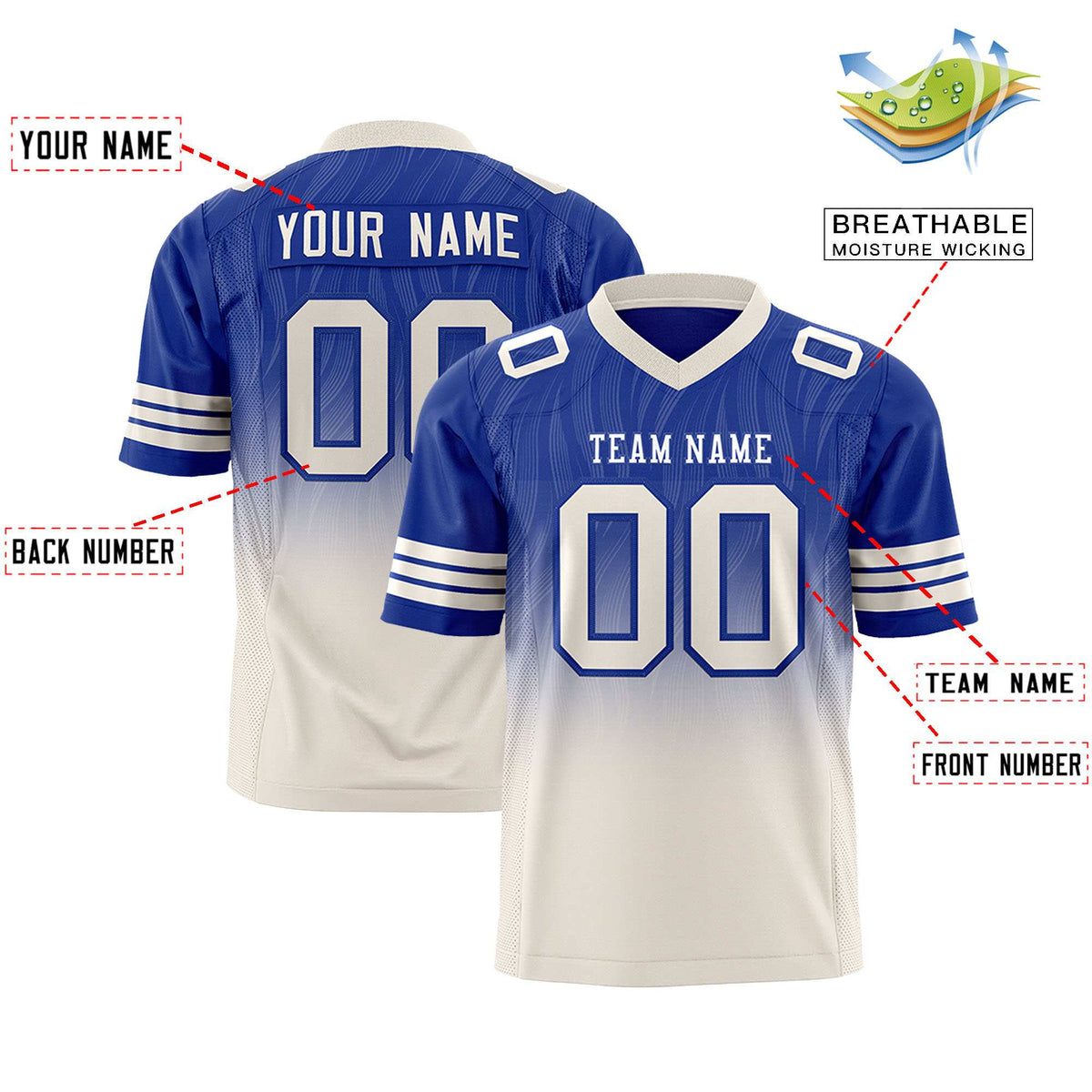 Custom Royal and Cream Gradient Fashion Outdoor Authentic Football Jersey
