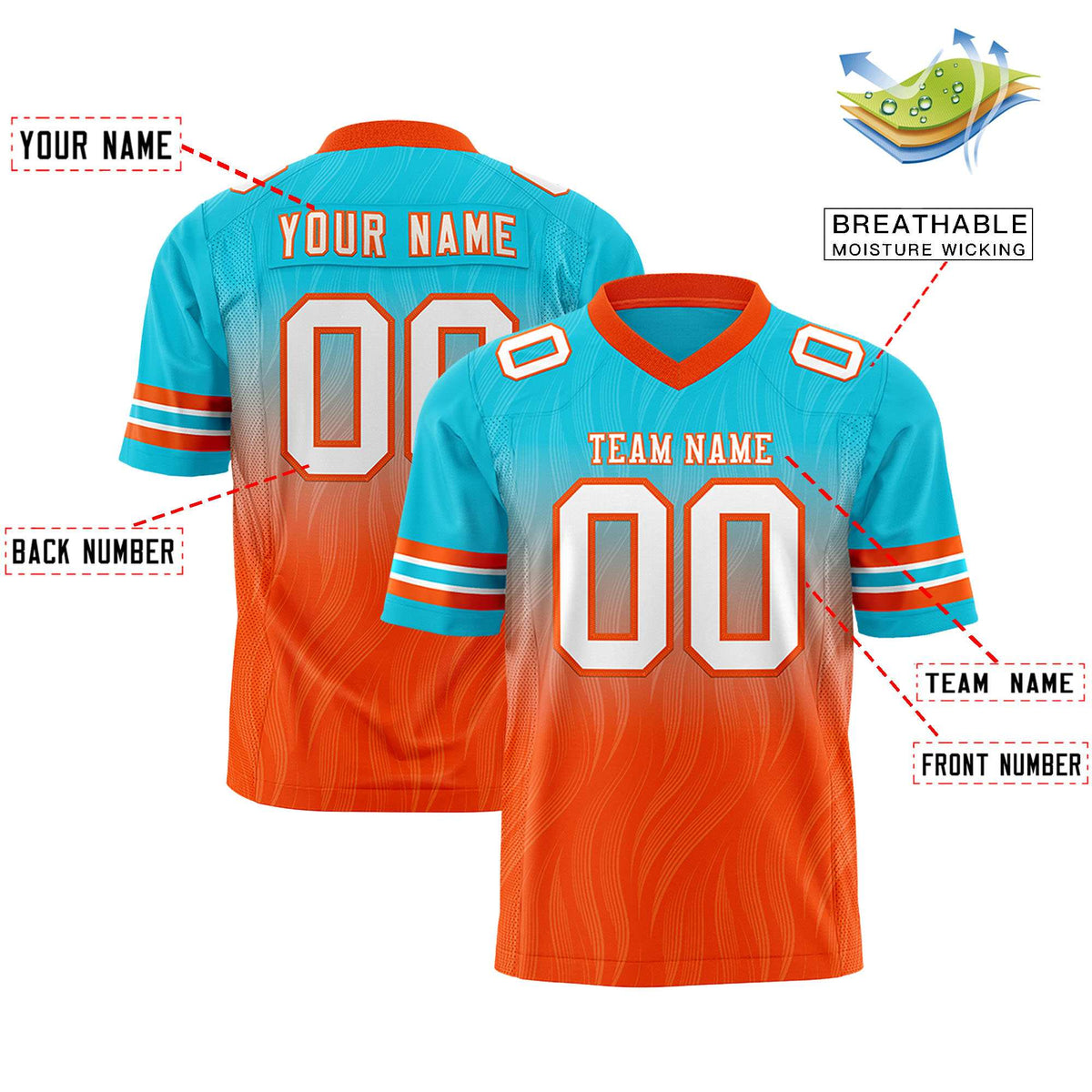 Custom Sky Blue and Orange Gradient Fashion Outdoor Authentic Football Jersey
