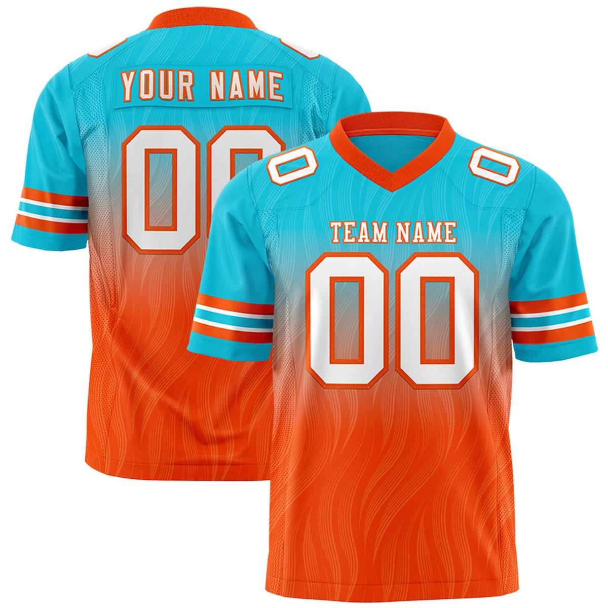 Custom Sky Blue and Orange Gradient Fashion Outdoor Authentic Football Jersey