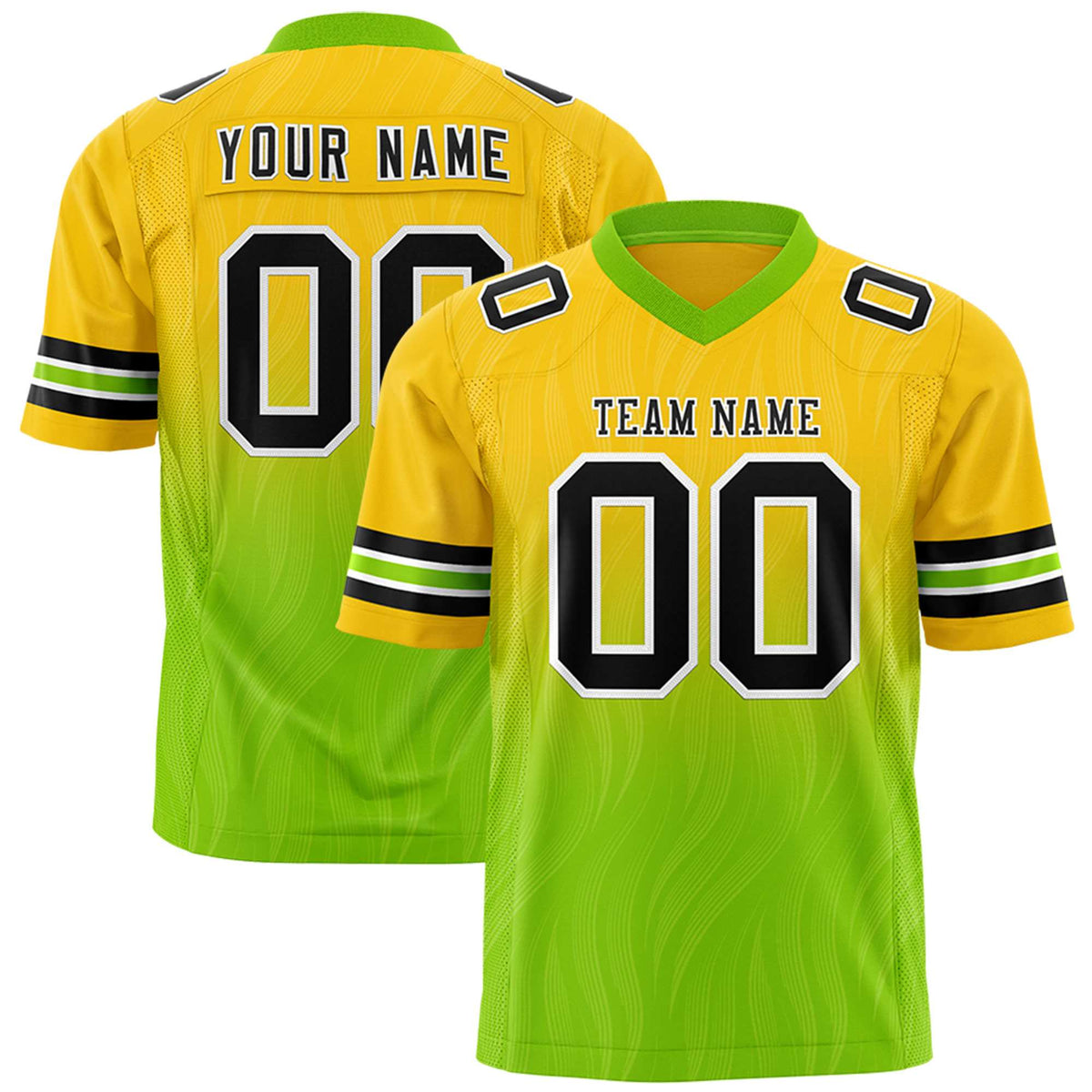 Custom Gold and Neon Green Gradient Fashion Outdoor Authentic Football Jersey