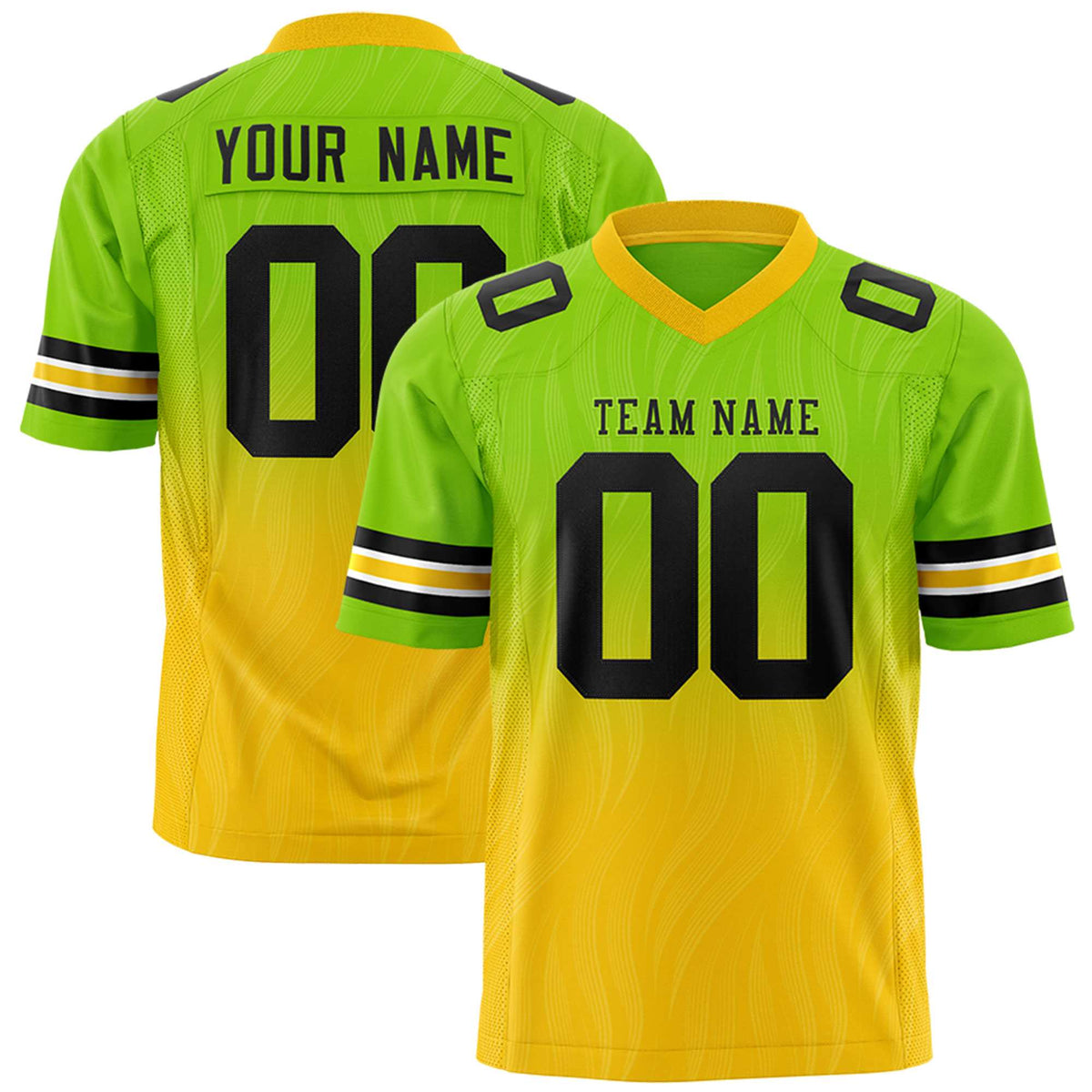 Custom Neon Green and Gold Gradient Fashion Outdoor Authentic Football Jersey