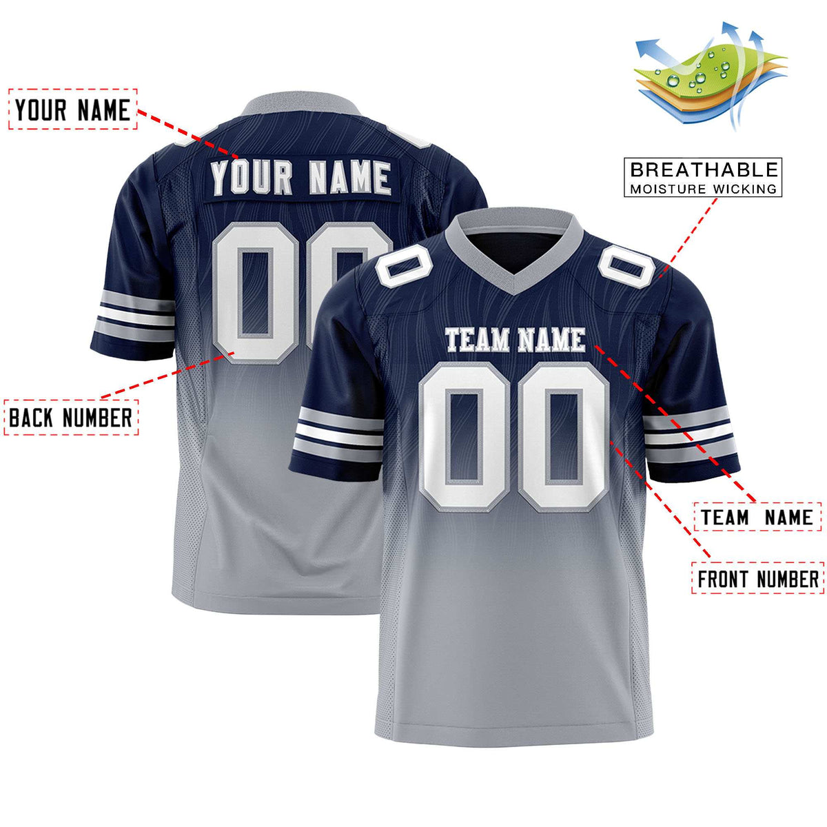 Custom Navy and Gray Gradient Fashion Outdoor Authentic Football Jersey