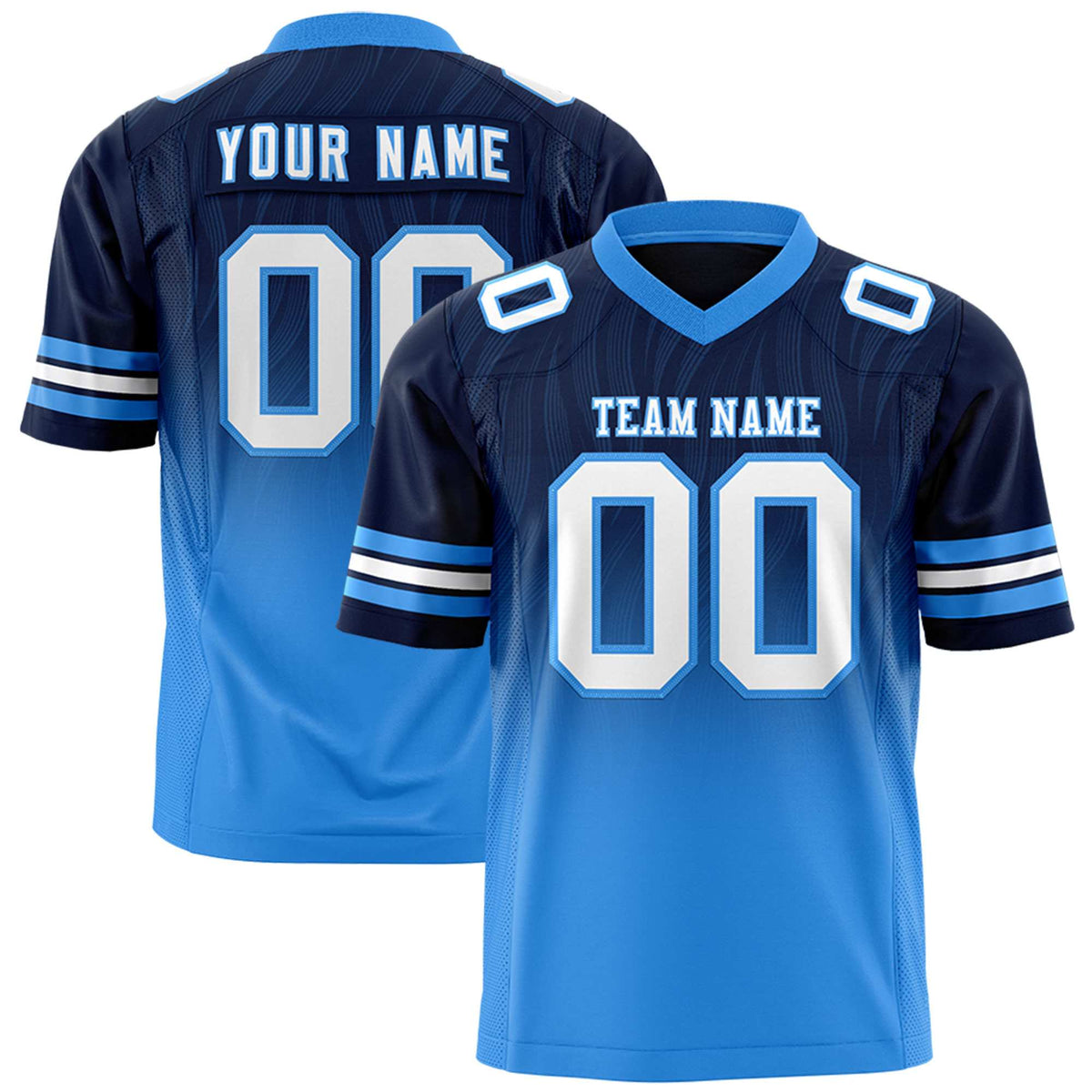Custom Navy and Powder Blue Gradient Fashion Outdoor Authentic Football Jersey