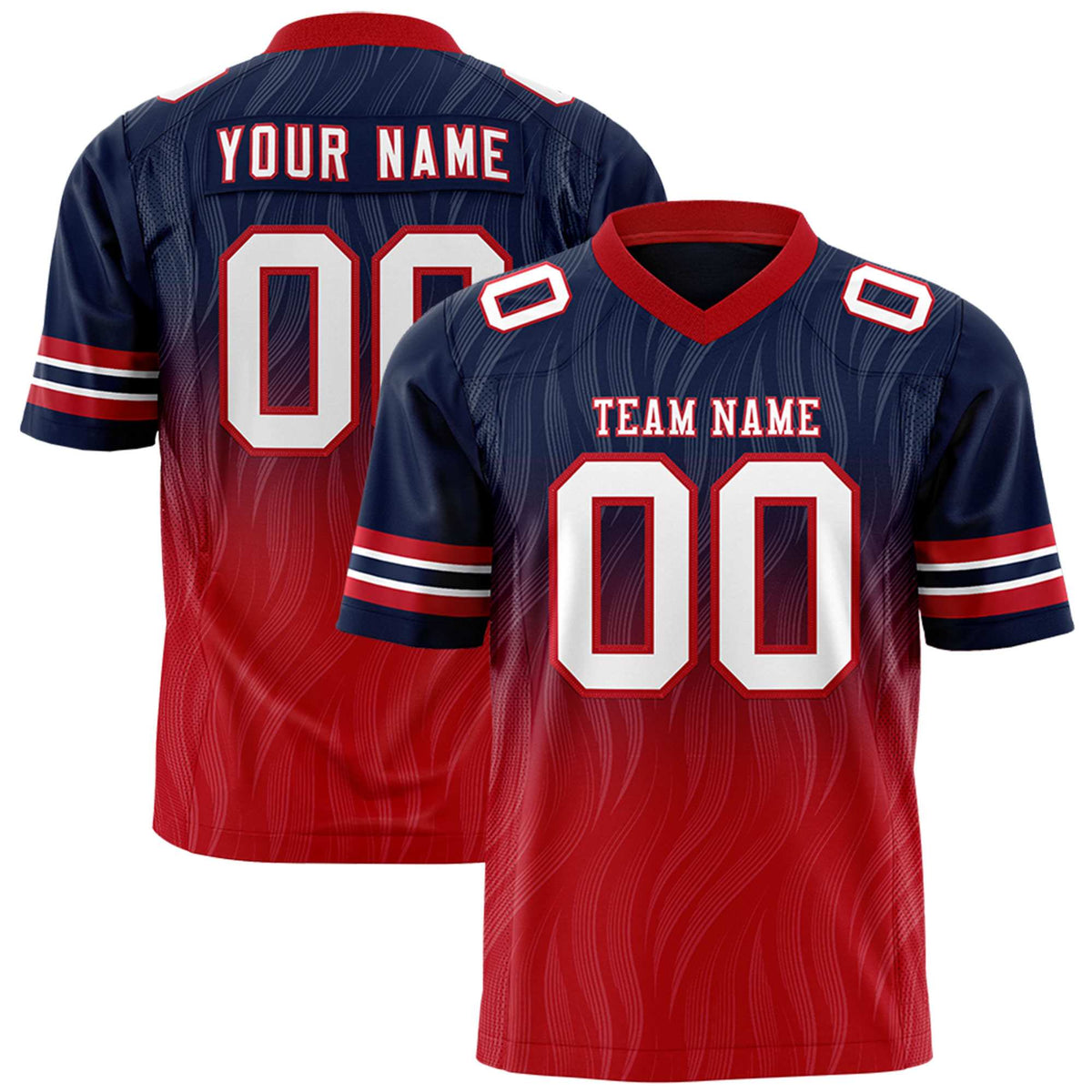 Custom Navy and Red Gradient Fashion Outdoor Authentic Football Jersey
