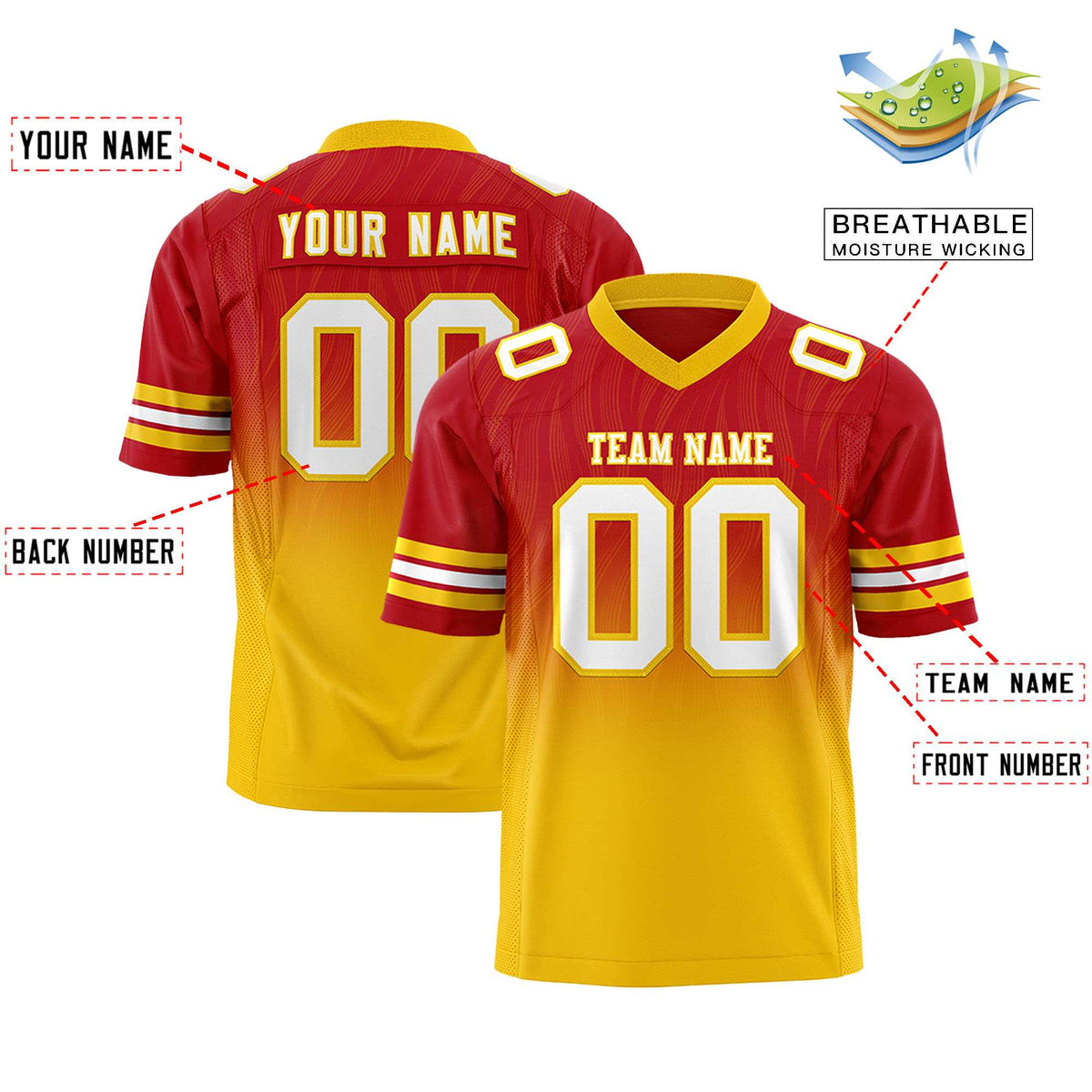 Custom Red and Gold Gradient Fashion Outdoor Authentic Football Jersey