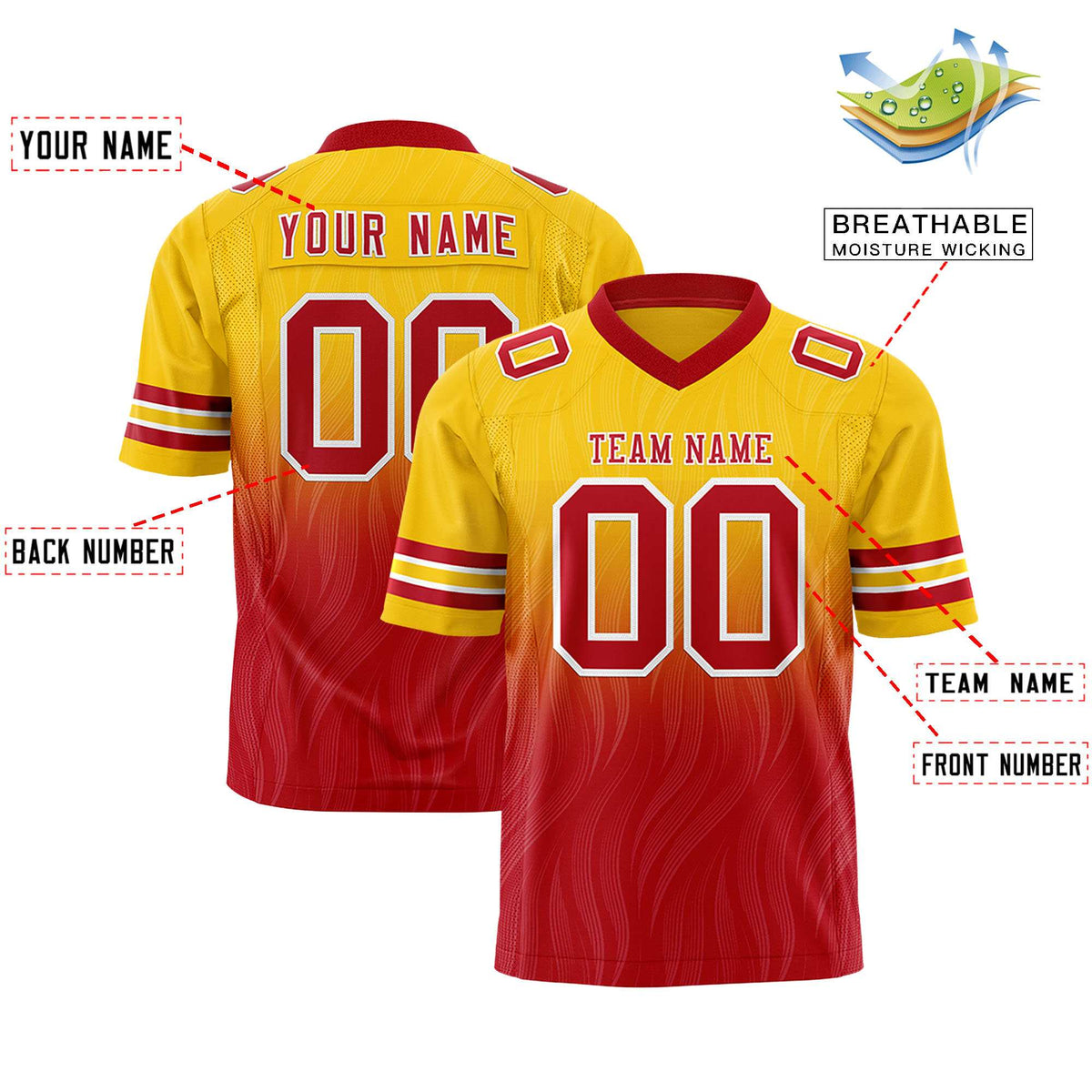 Custom Gold and Red Gradient Fashion Outdoor Authentic Football Jersey