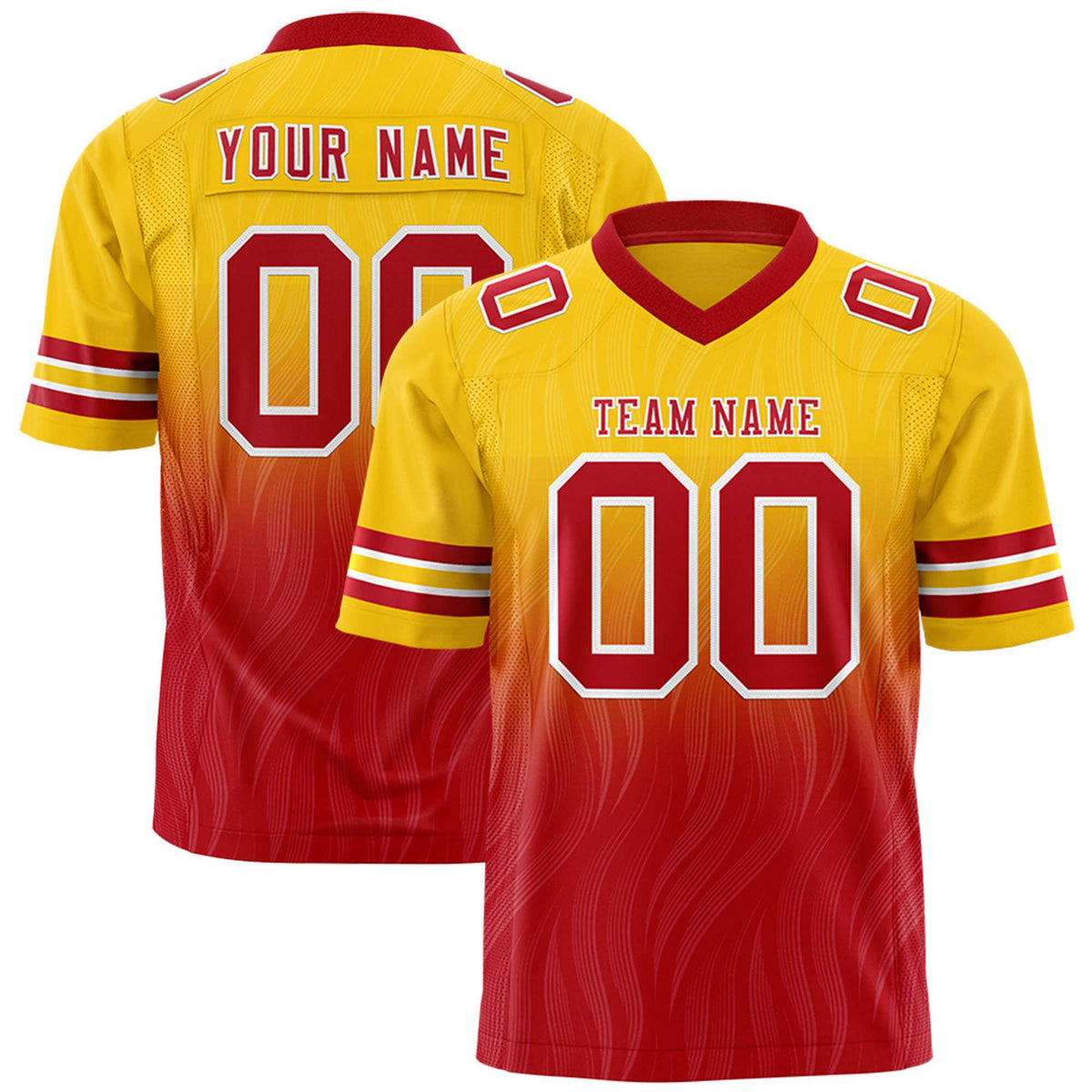 Custom Gold and Red Gradient Fashion Outdoor Authentic Football Jersey